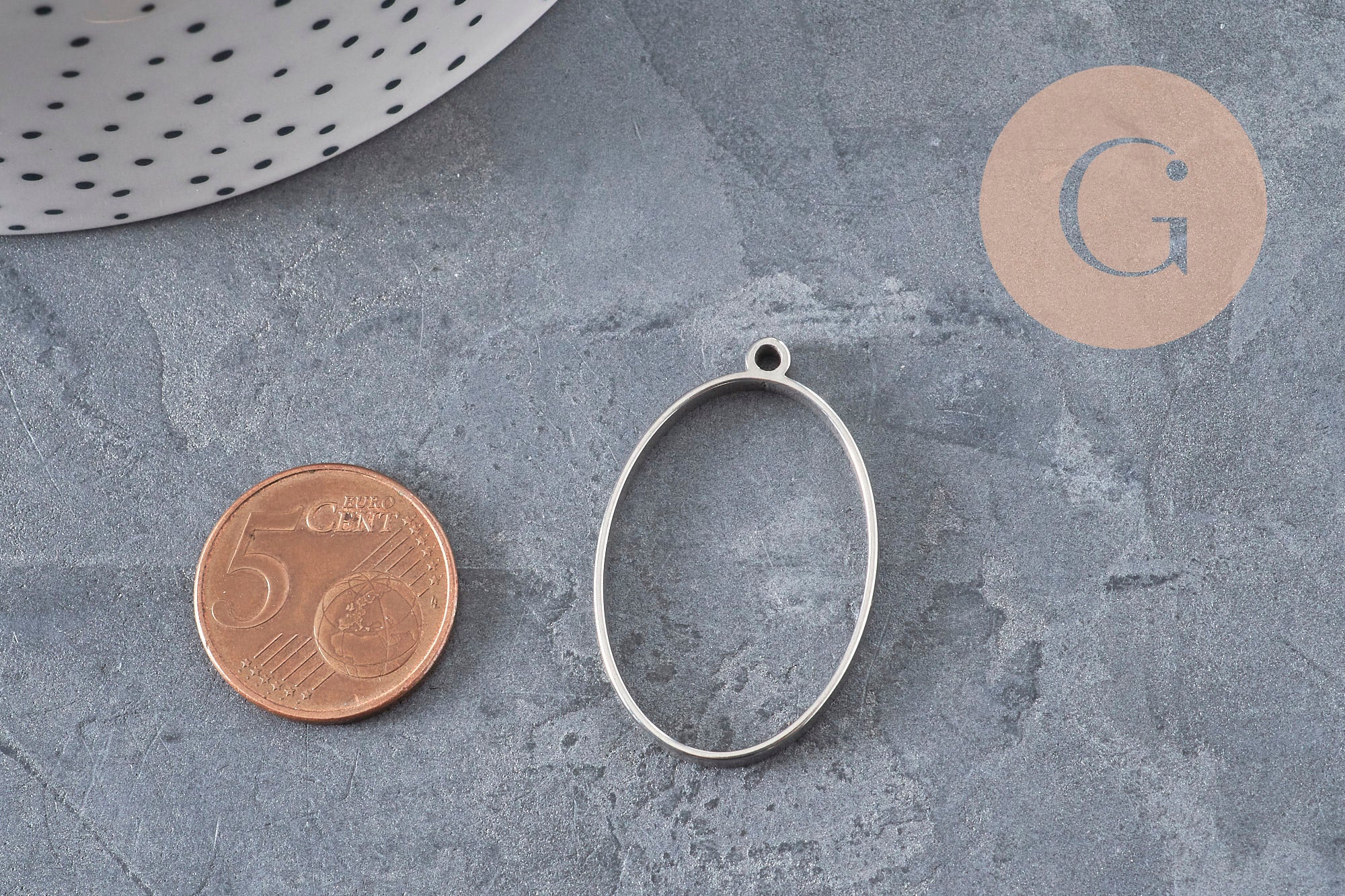 Gingerlily Apprêts pendentif ovale acier 35mm support résine