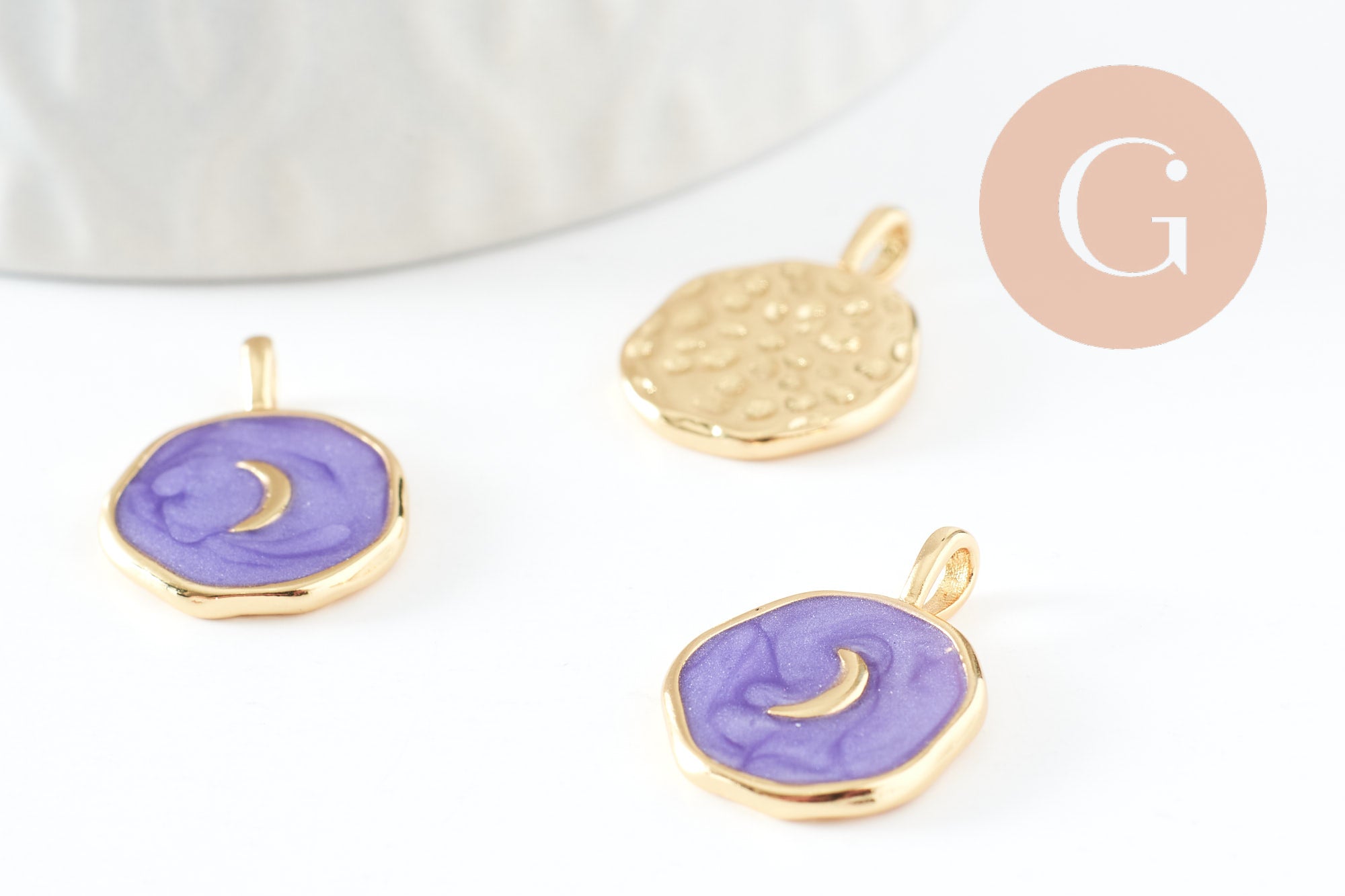 Gingerlily Pendentifs DIY G4272 médaille lune violet émail 18mm x1