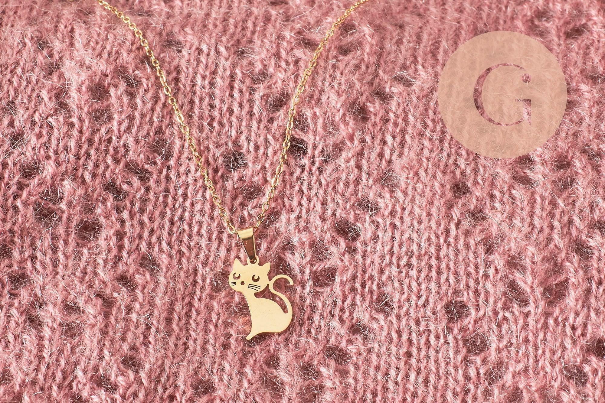 Gingerlily G9927 pendentif chat manga assis acier doré 20mm x1
