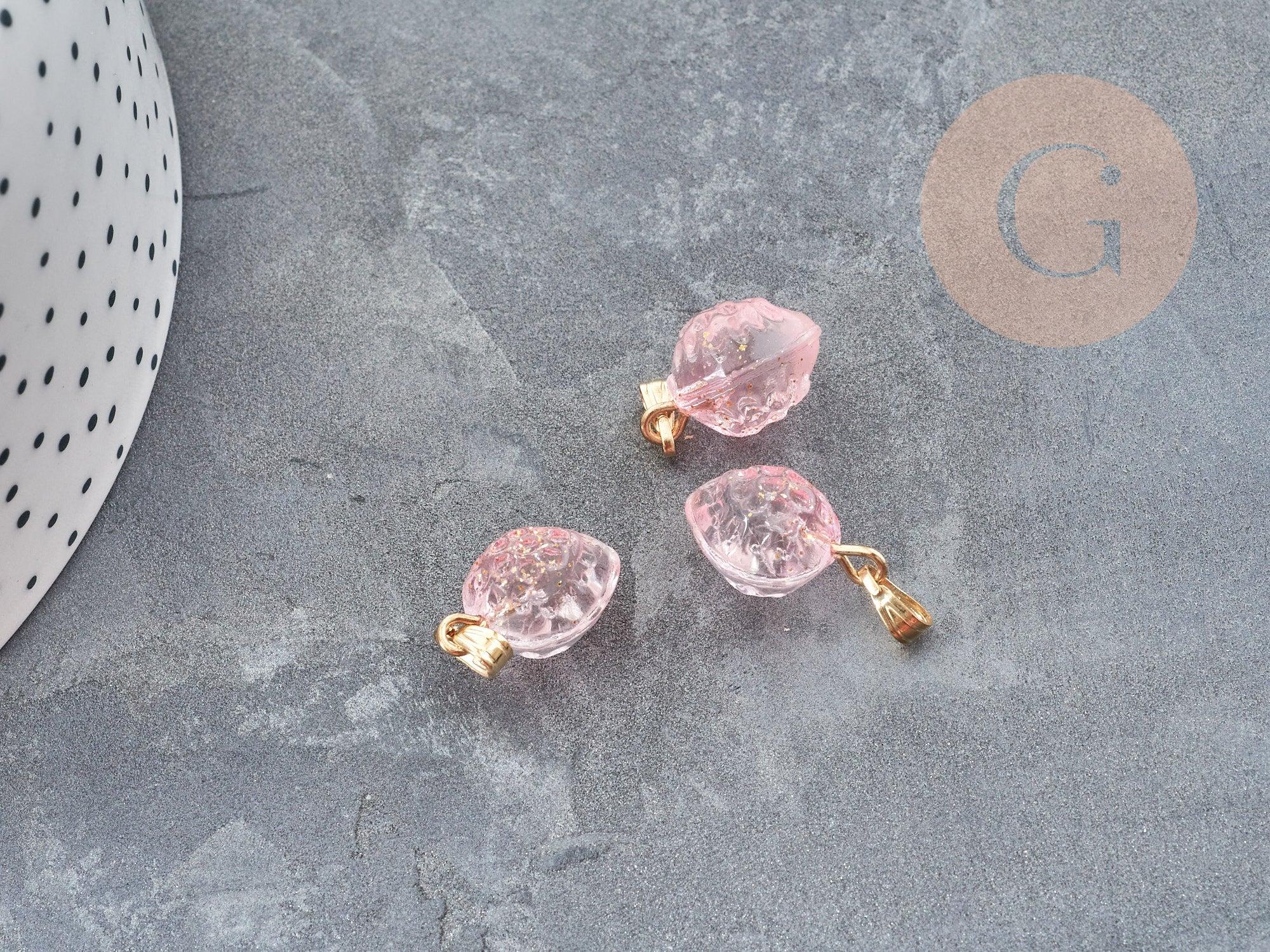 Gingerlily Pendentif fraise verre rose doré 18mm x1 G9060