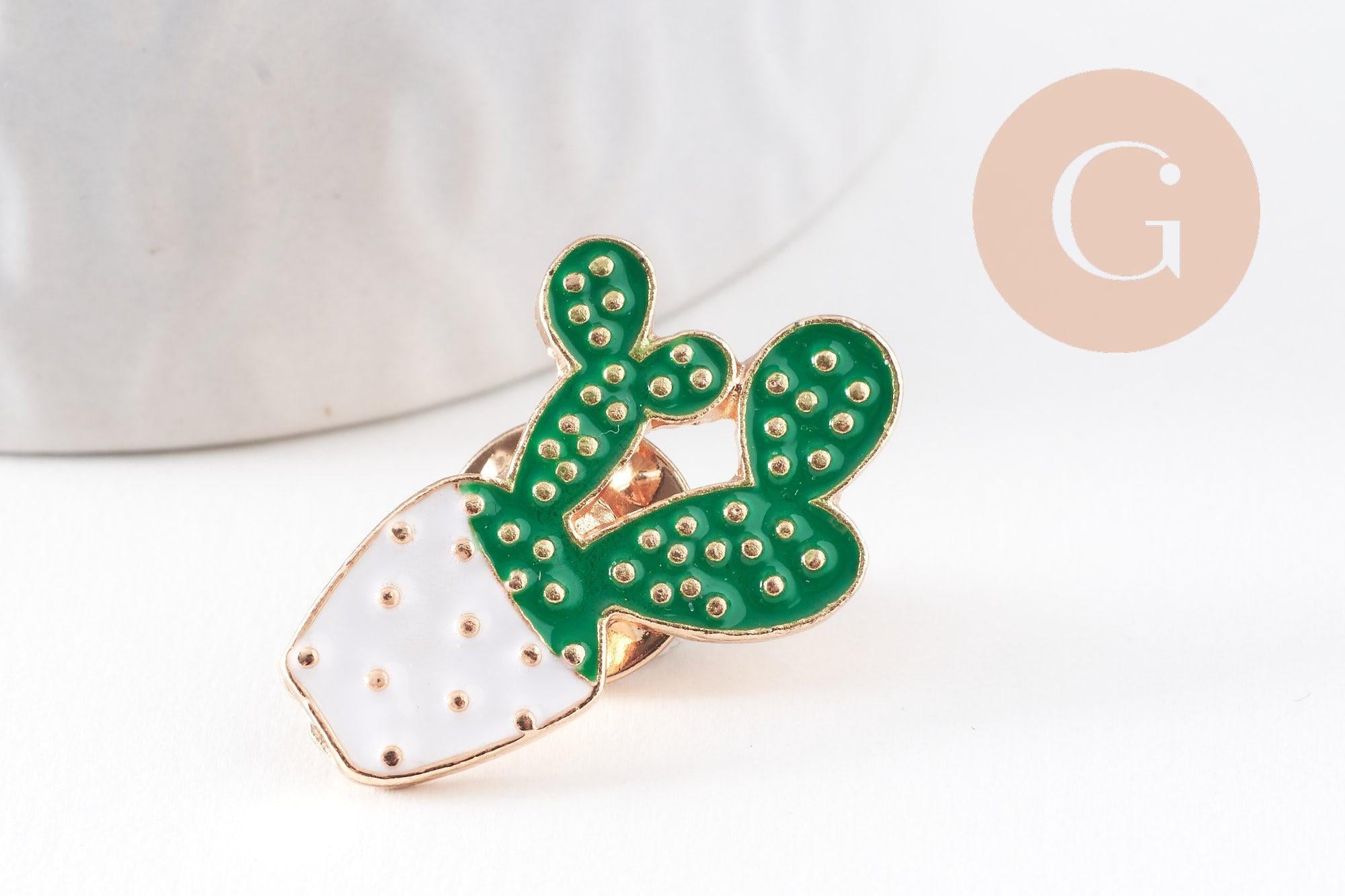 Gingerlily Broches G9975 broche cactus zamac doré émail vert 28mm