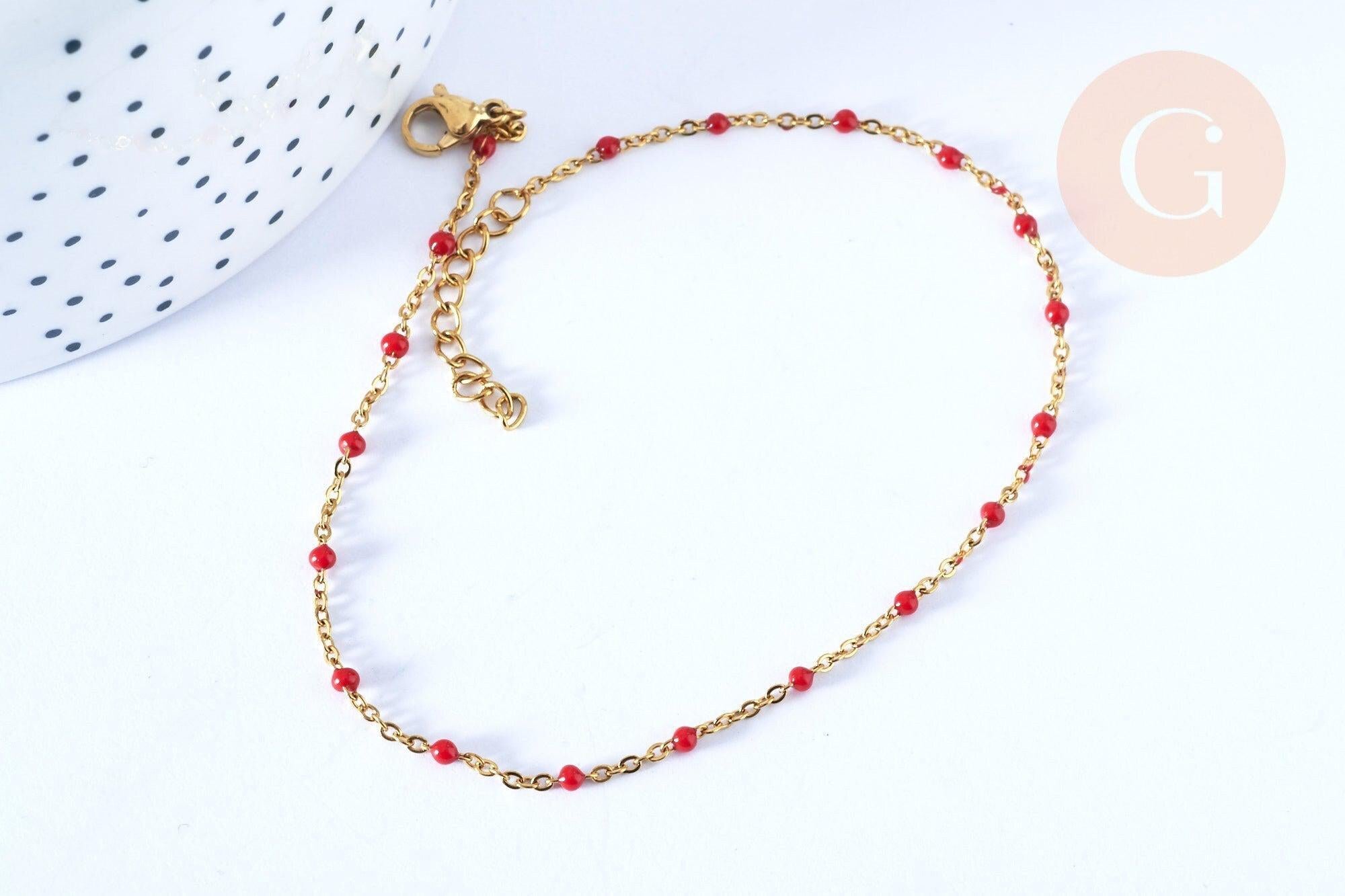 Gingerlily Chaînes G7112 Chaîne Cheville Acier Doré Rouge 23cm