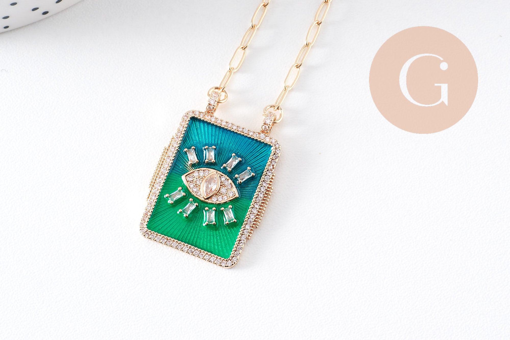 Gingerlily G10364 collier médaille œil bleu-vert zircons 45cm x1