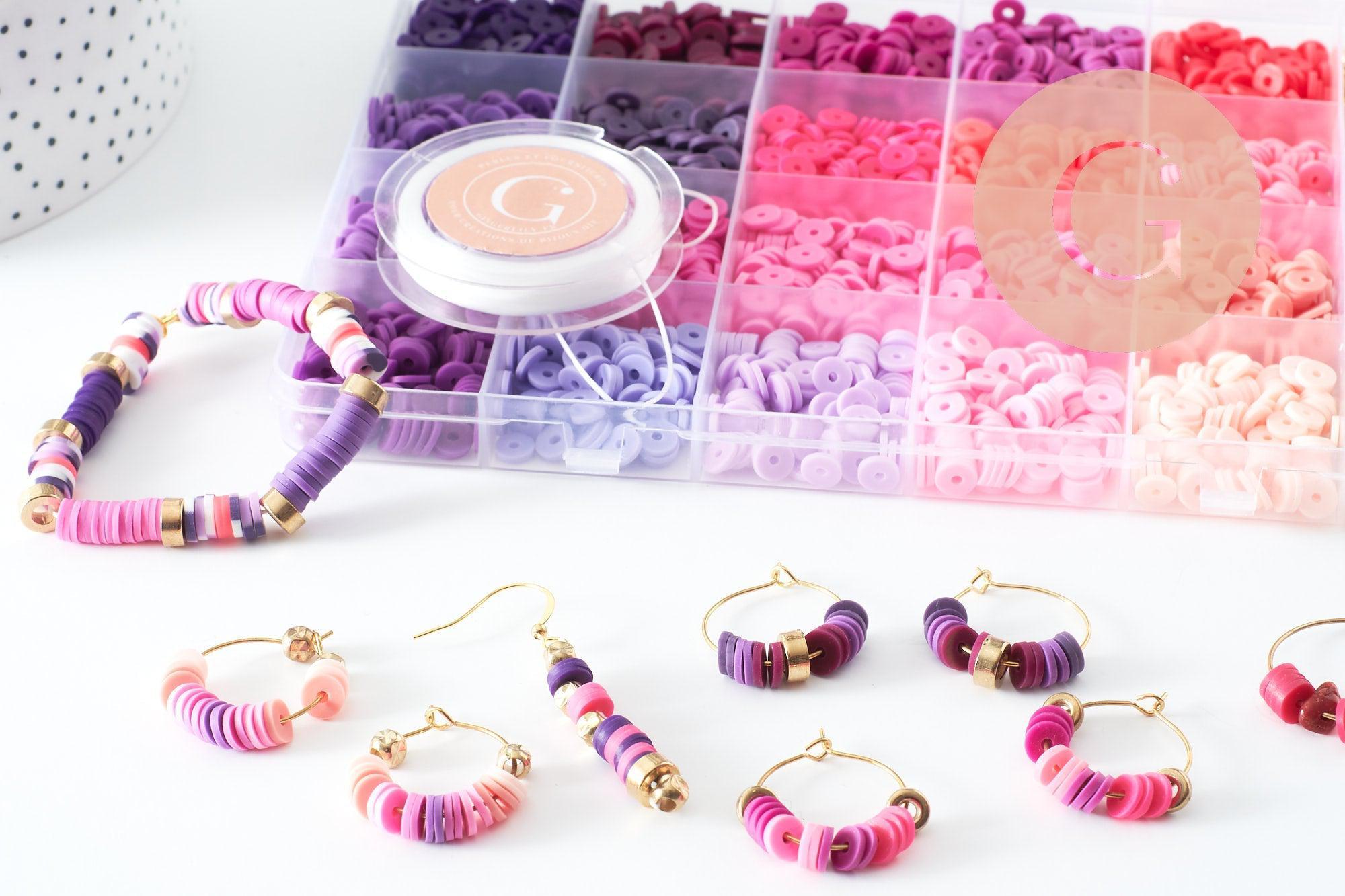 Gingerlily Perles Kit heishi violet rose G9788 perles + fil 10 m