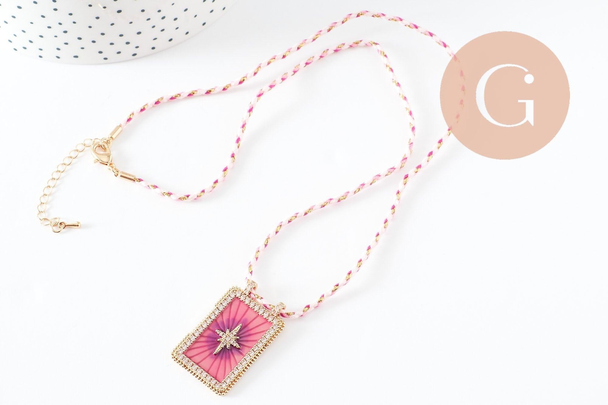 Gingerlily Collier médaille G9567 étoile rose violet cordon 45cm