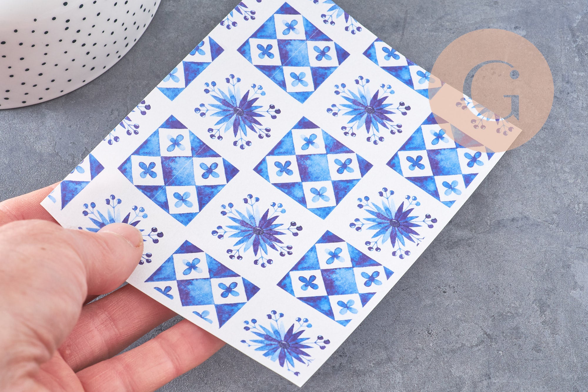 Gingerlily Pâte polymère G10779 feuille transfert carreaux bleus 14x10 cm