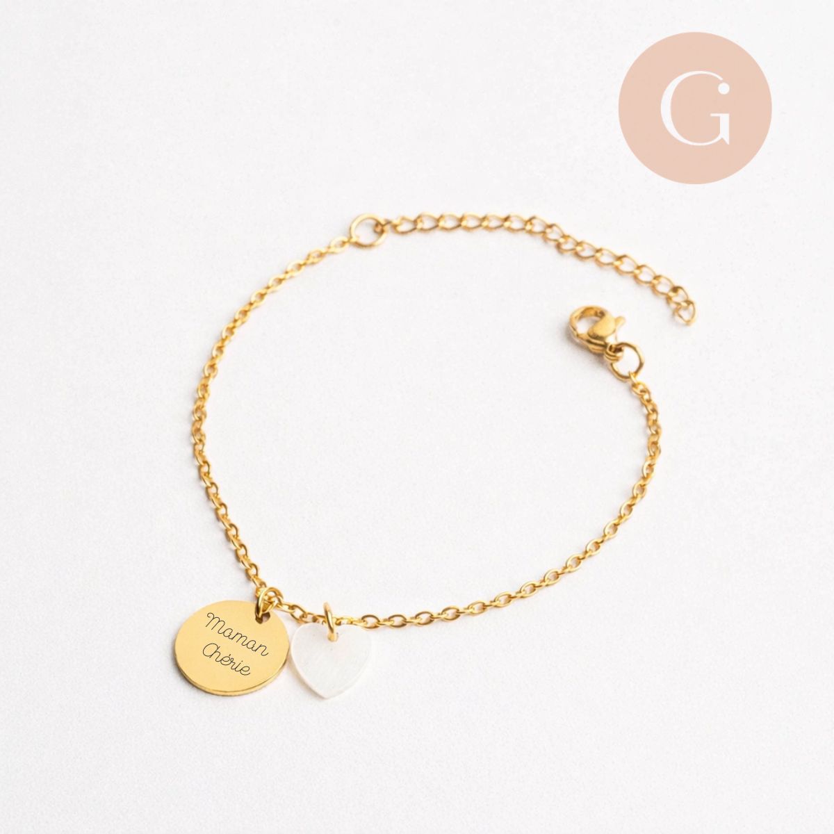Gingerlily bracelet médaille coeur nacre acier or 1 médaille