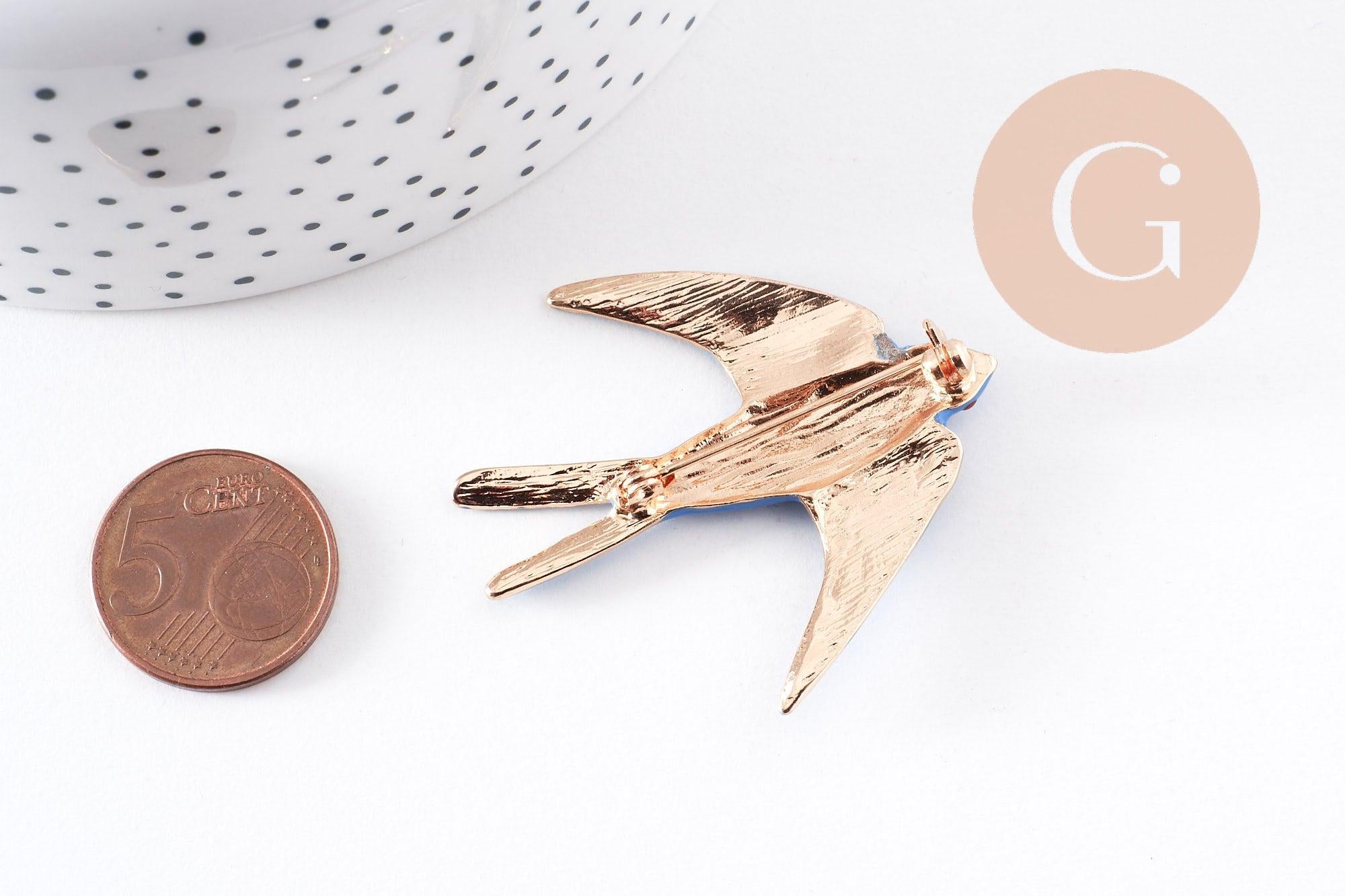 Gingerlily broche hirondelle zamac doré bleu 50 mm x1