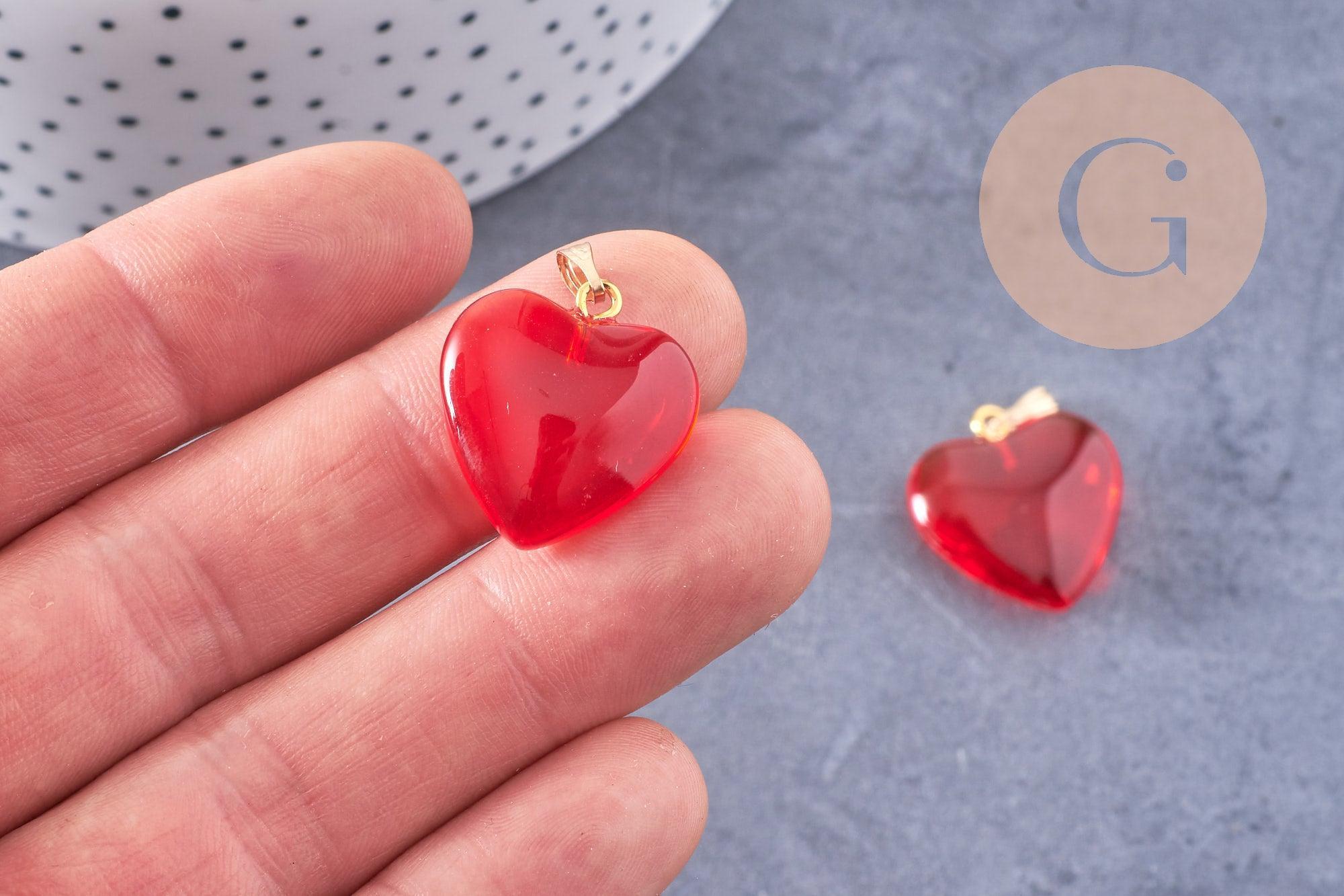 Gingerlily Pendentif coeur verre rouge doré 22mm unité