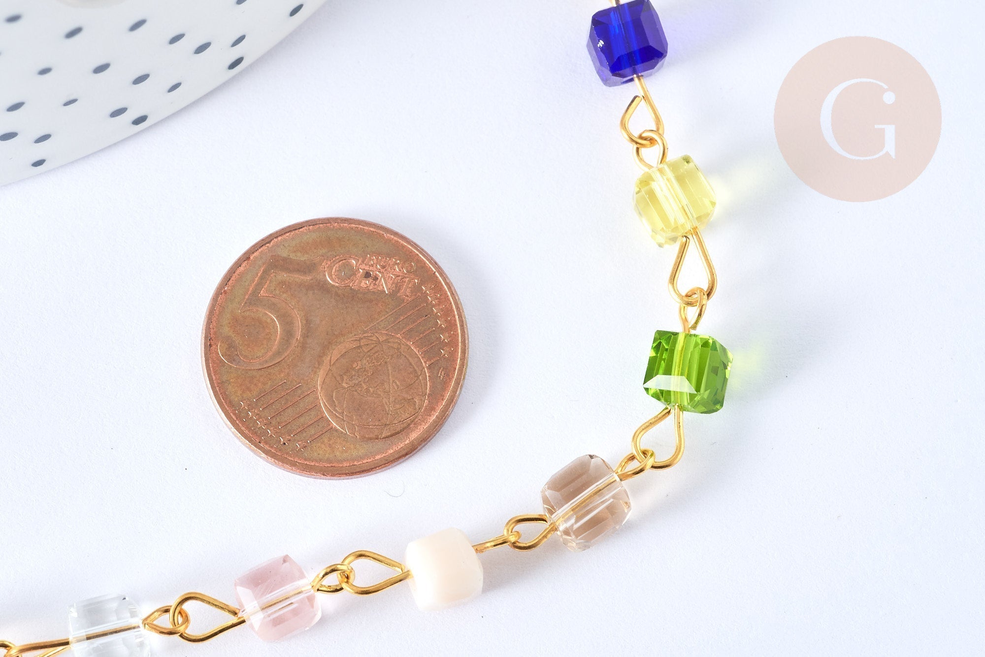 Gingerlily Chaînes G7659 chaîne cube cristal doré 1 mètre