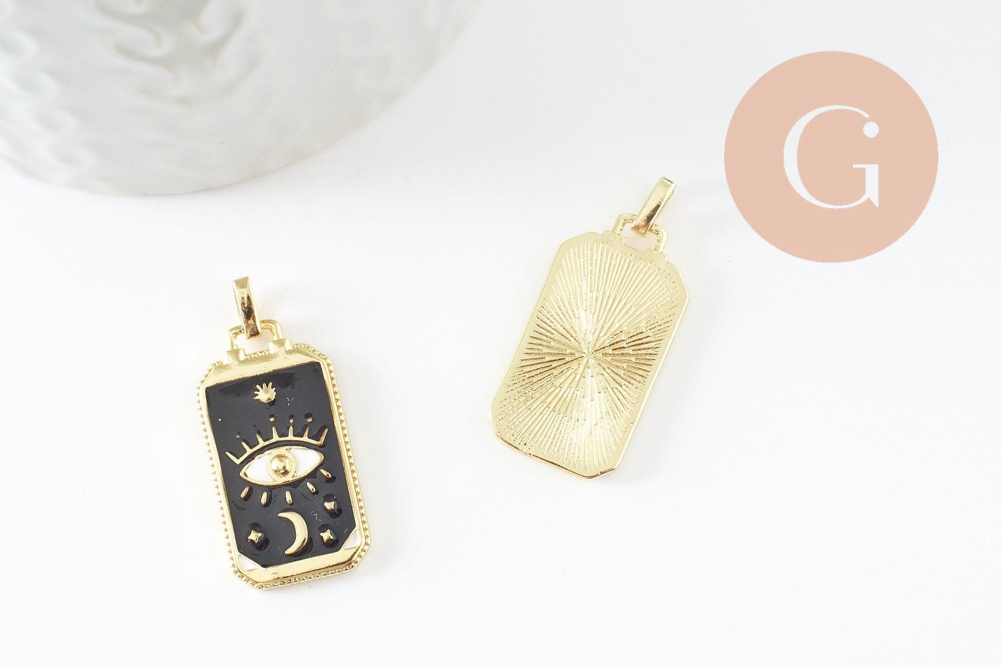 Gingerlily rectangle G10048 pendentif laiton doré noir x1