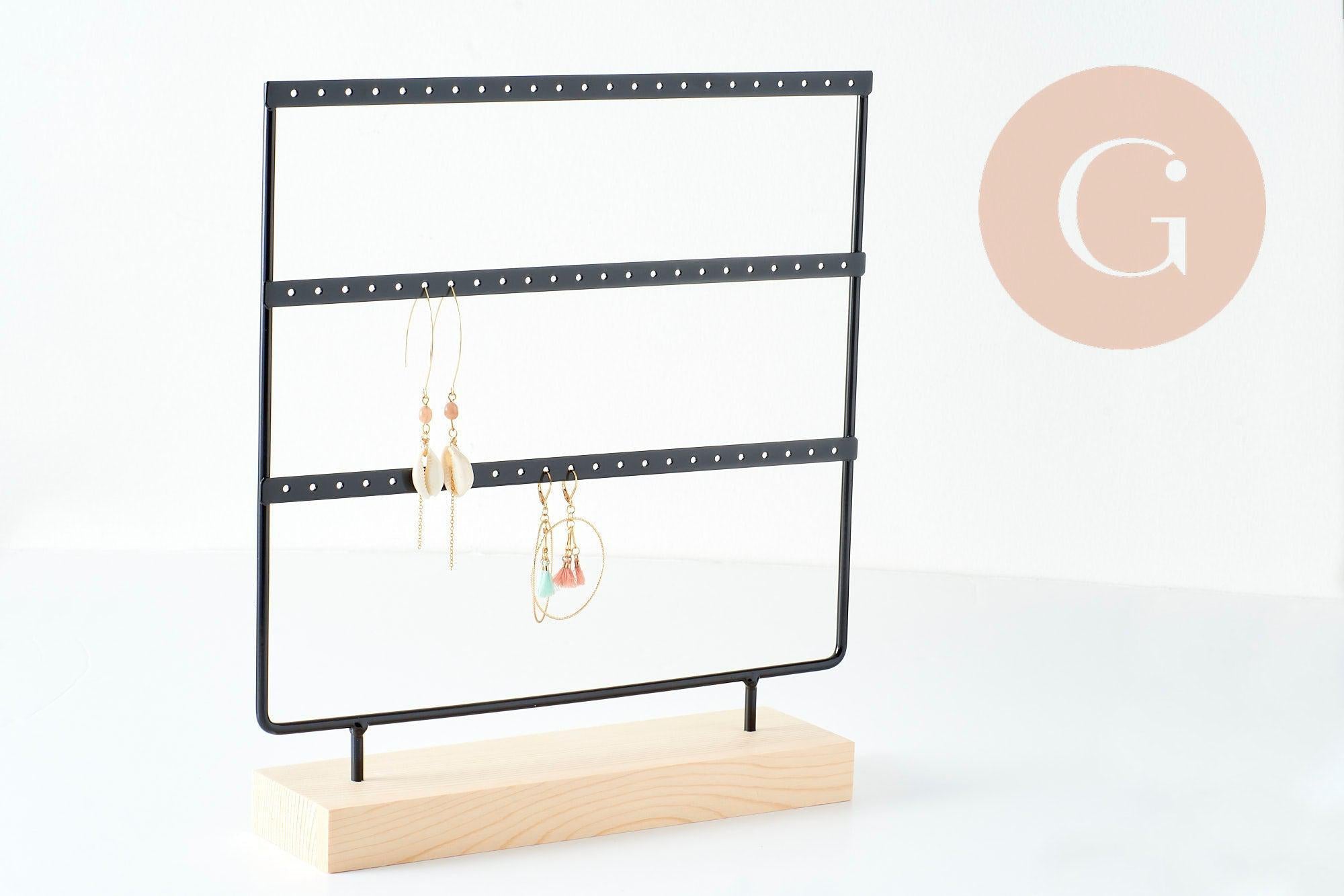 Gingerlily Présentoir Boucles Laiton Noir Socle Bois 28,5cm