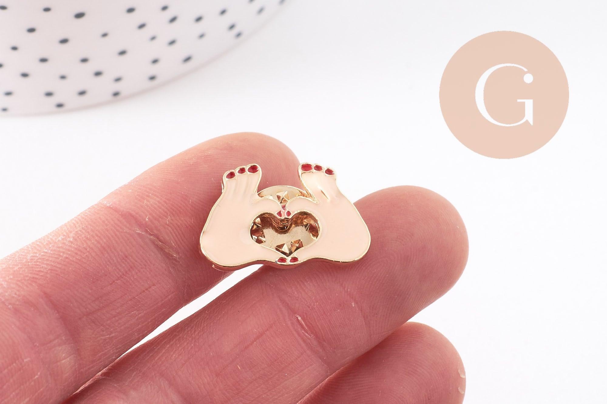 Gingerlily Broche pin's mains coeur doré émaillé 15mm x1