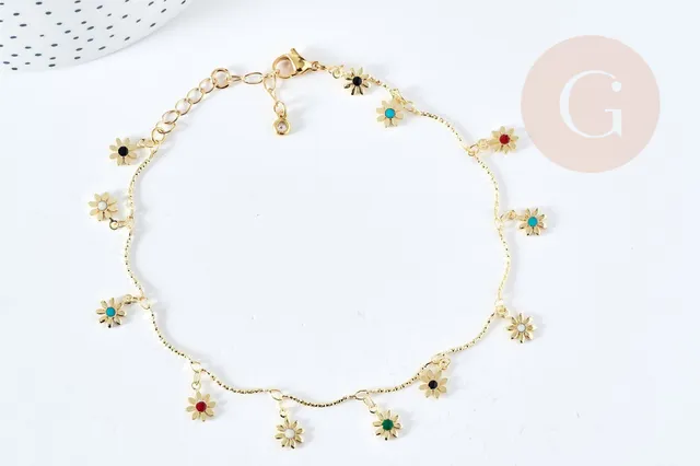 Gingerlily bracelet marguerites bracelet doré émaillé 24,5cm