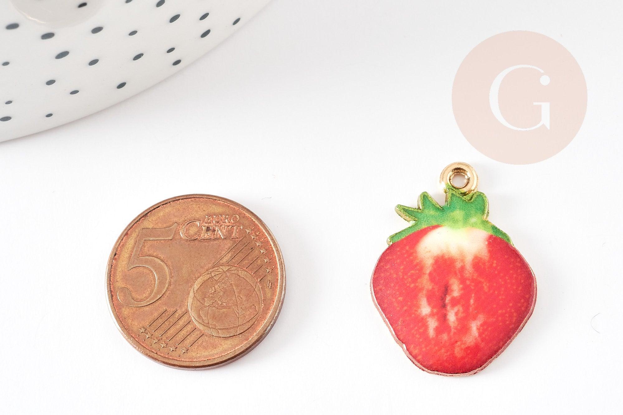 Gingerlily Pendentifs pendentif fraise émaillée G9169 26mm doré x1