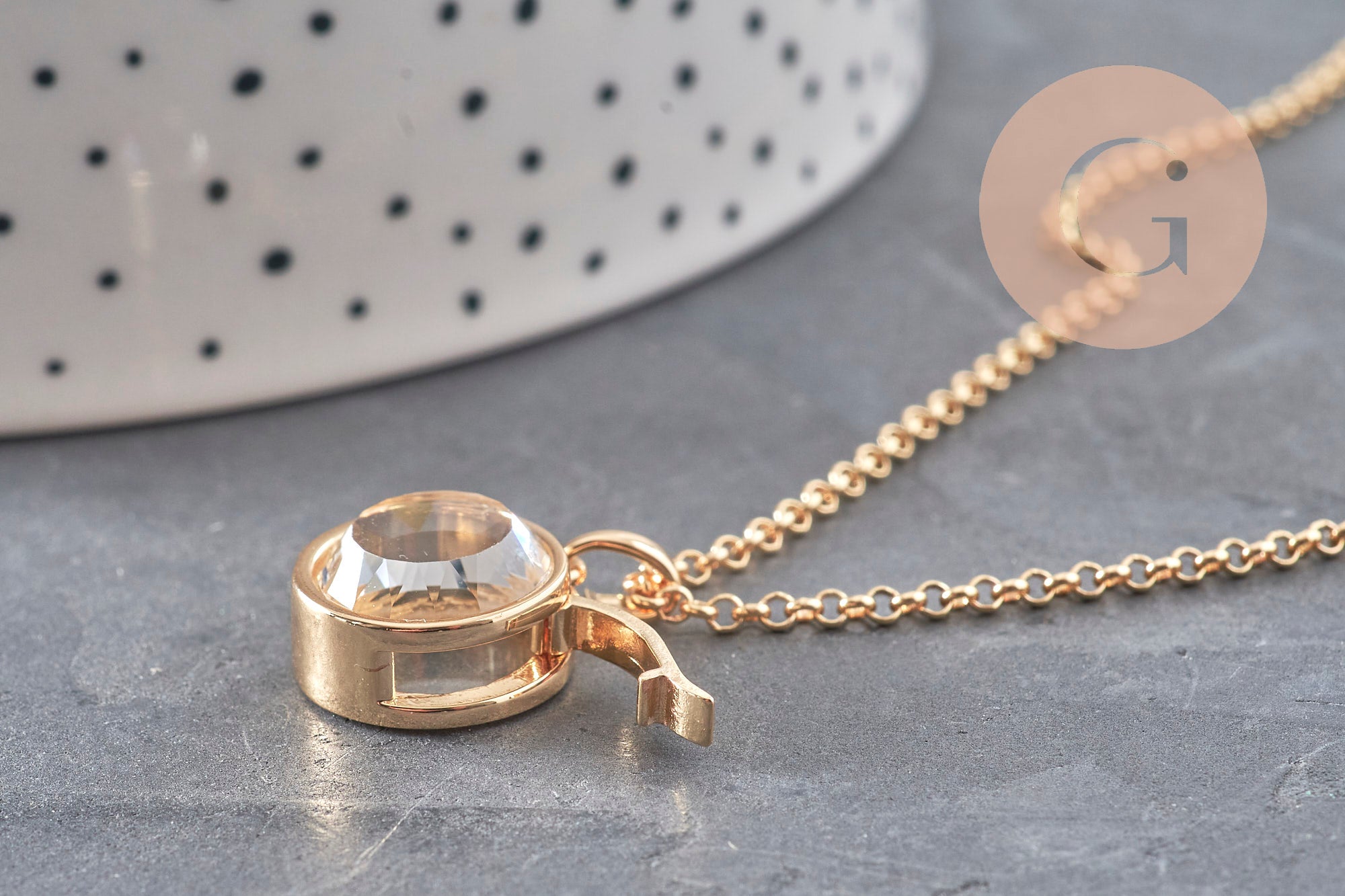 Gingerlily locket collier porte-photo laiton doré 18K rond