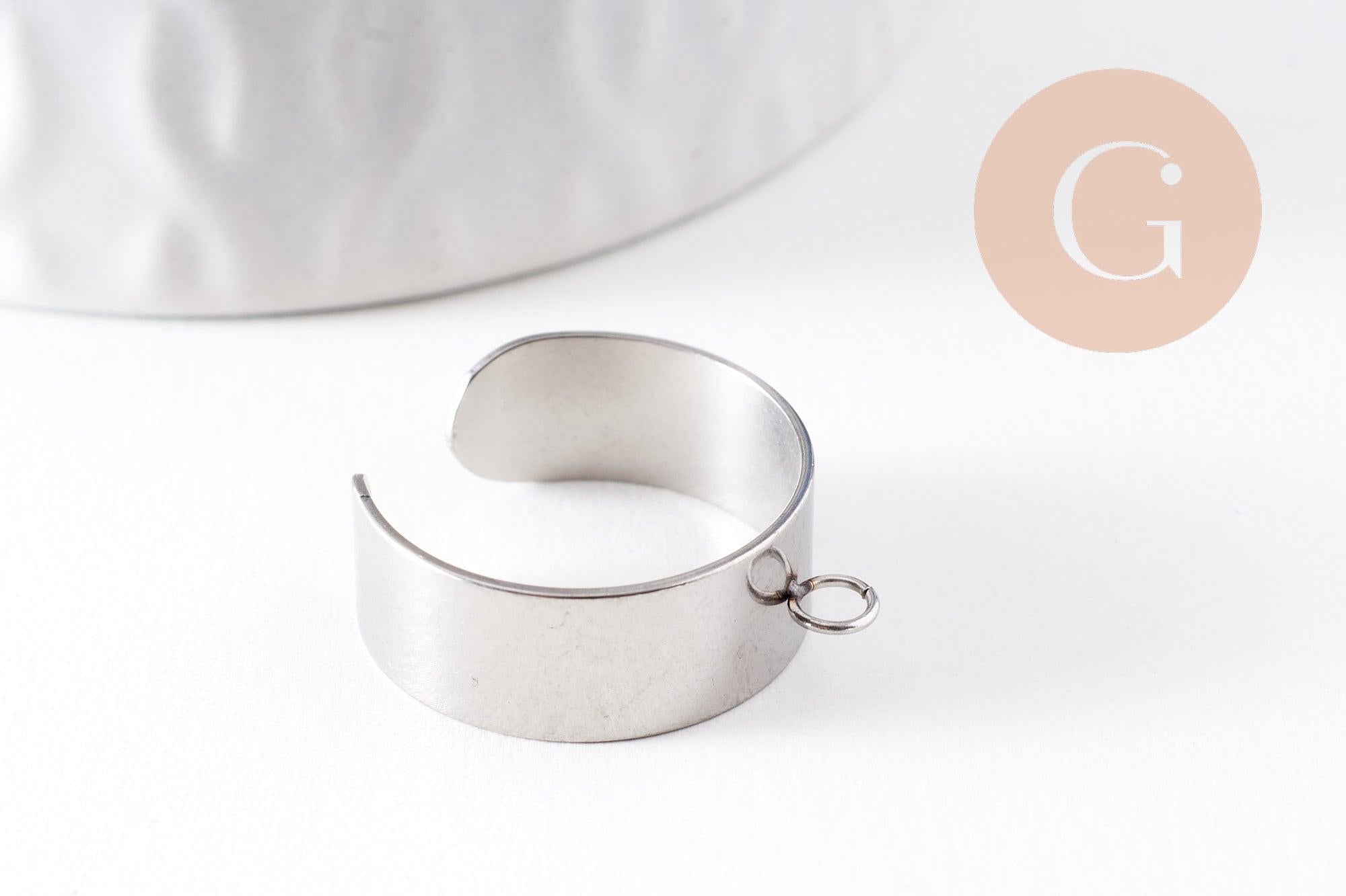 Gingerlily Perles G9979 bague réglable acier platine anneau 8mm x2