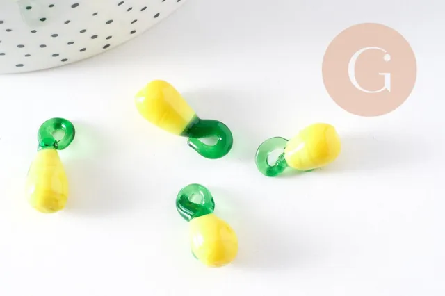 Gingerlily pendentif citron jaune verre artisanal 19mm x2