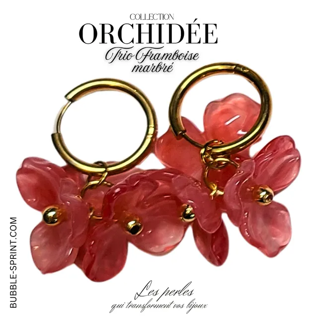 ARTSHOP Trio d'Orchidées créoles framboise marbré monté