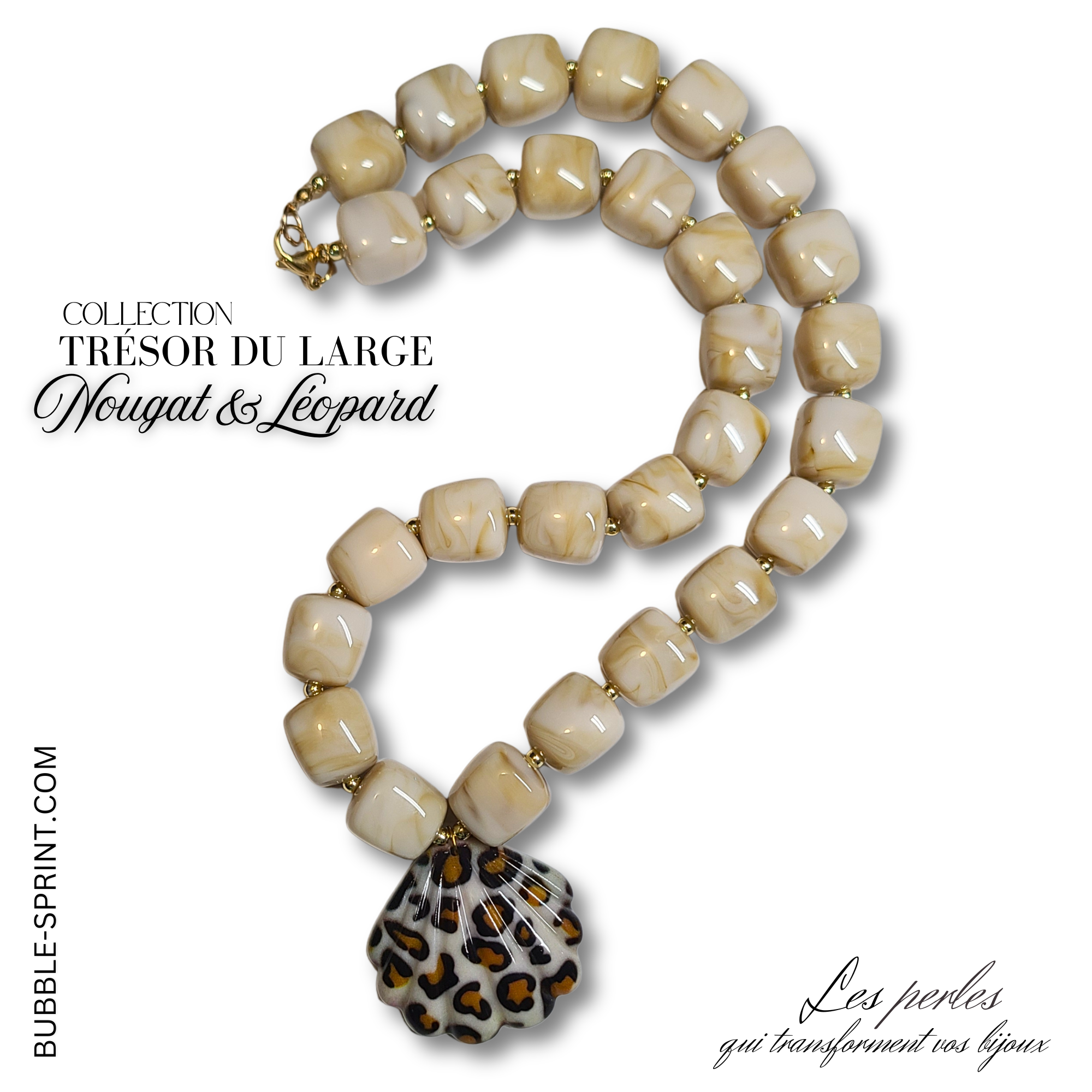ARTSHOP Trésor du Large collier nougat léopard monté
