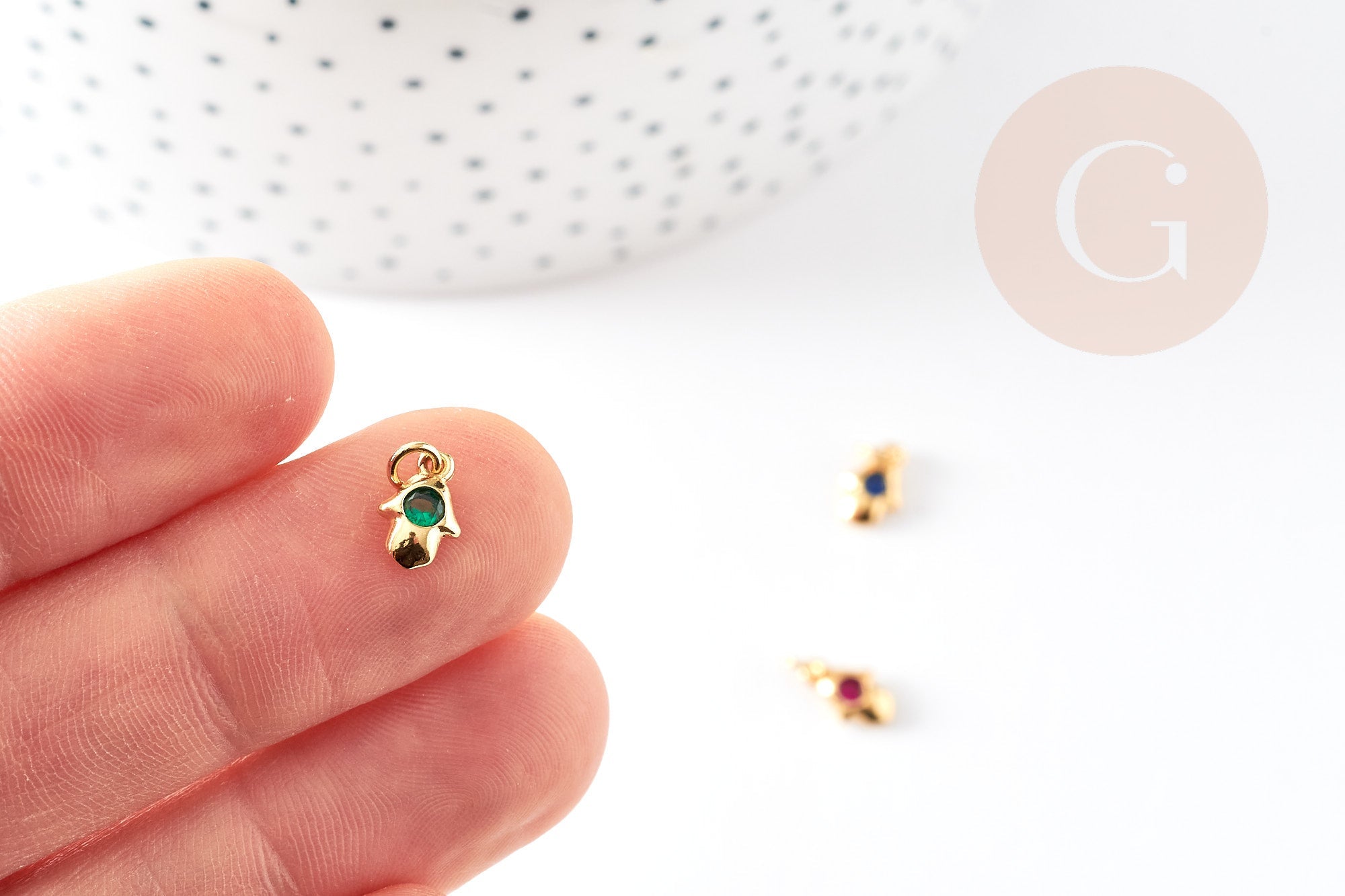 Gingerlily Perles Main Fatma G3478 pendentif laiton vert 13mm