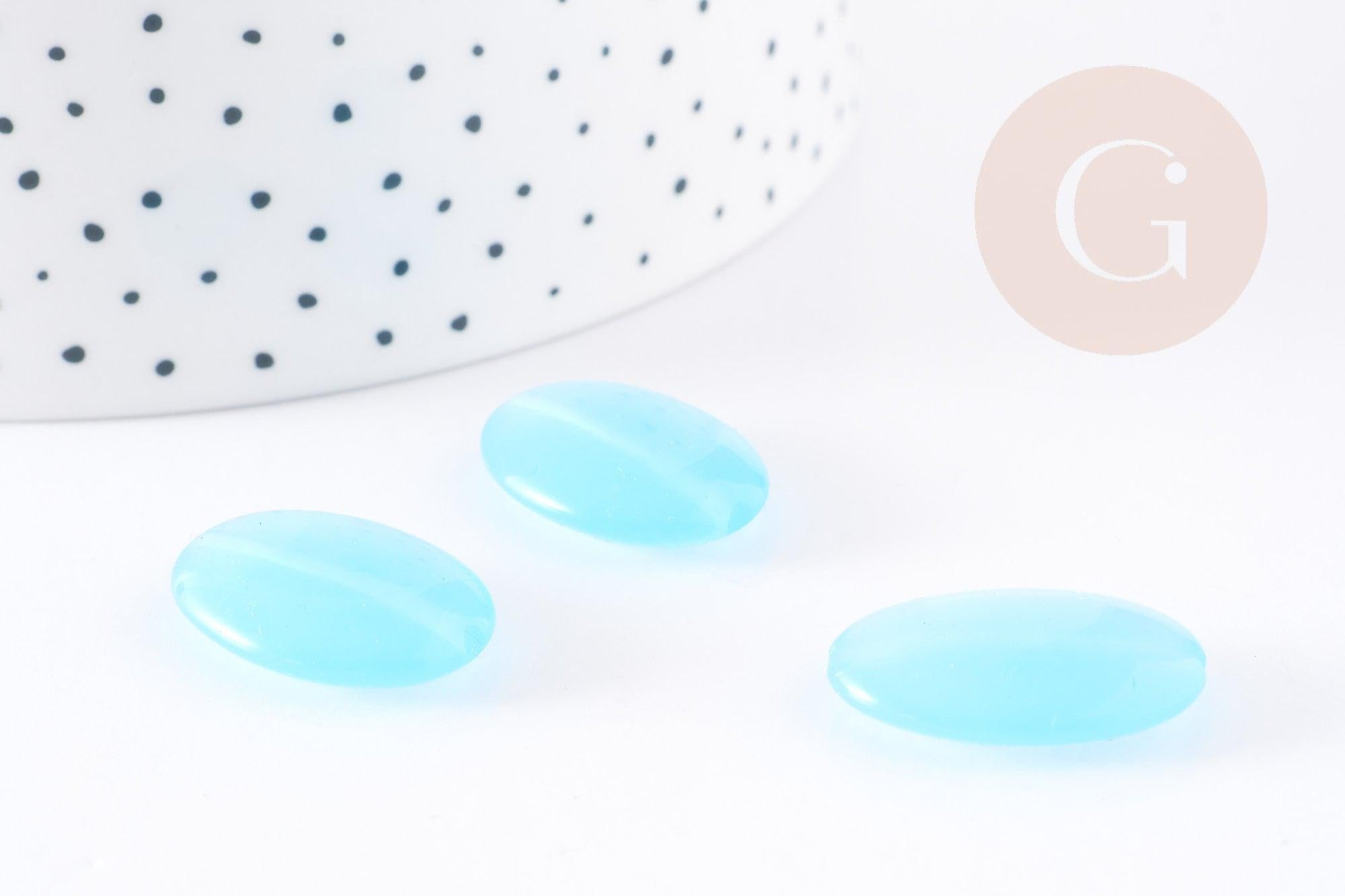 Gingerlily Perles ovale verre turquoise 25mm x2 lisse vintage