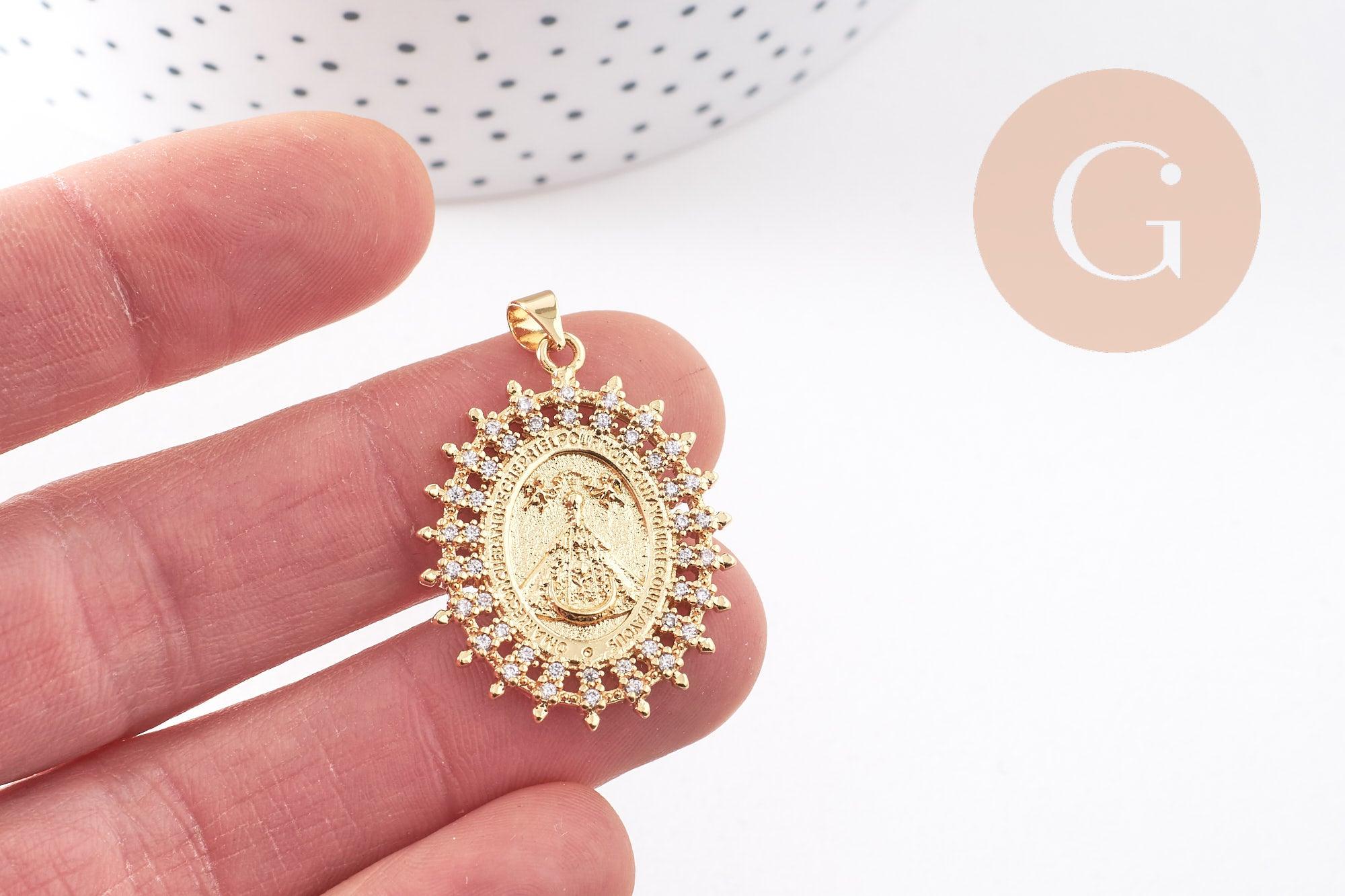 Gingerlily Pendentif médaille Vierge Aparecida laiton doré 31,5mm