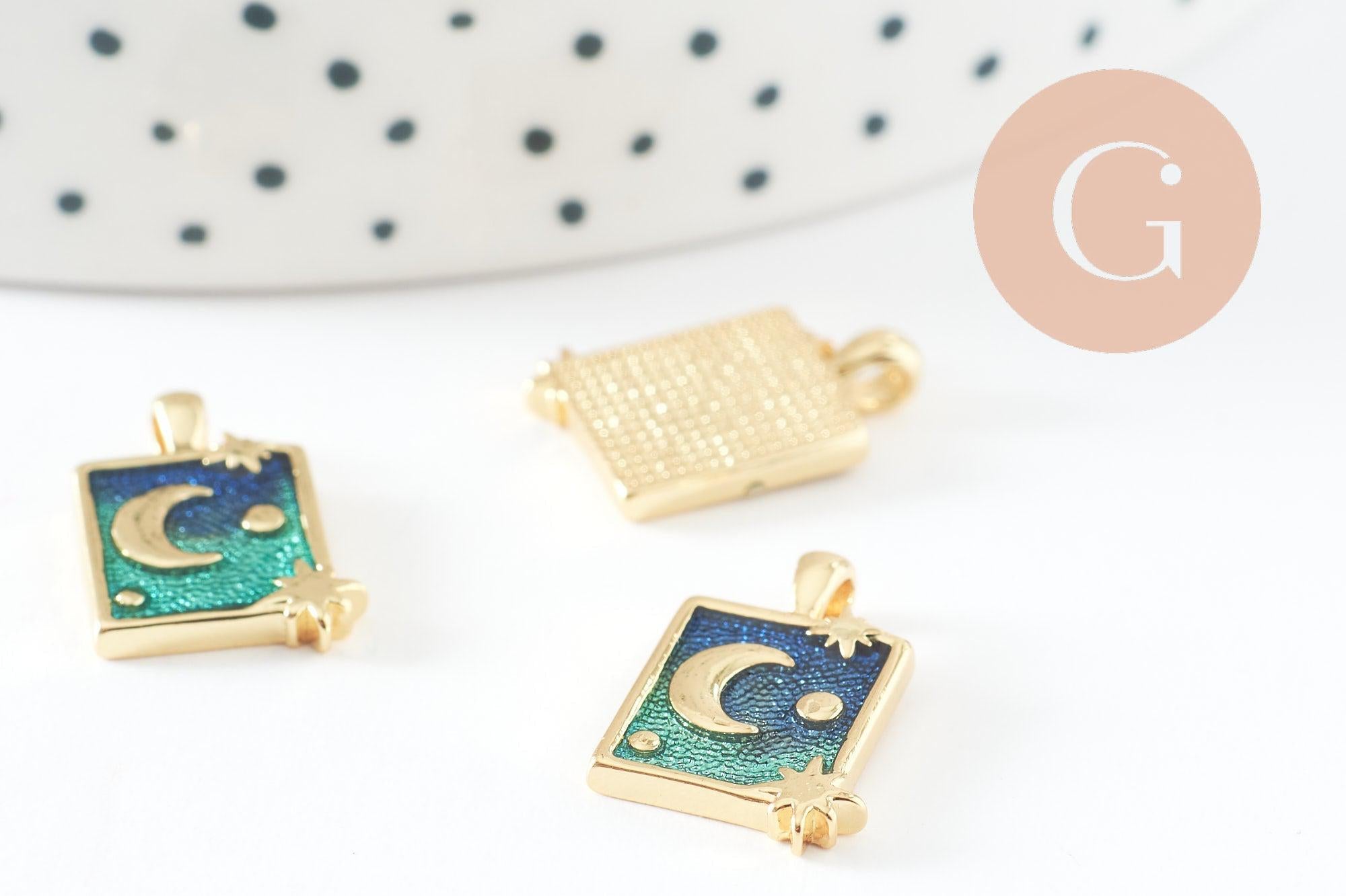 Gingerlily Pendentif lune étoile bleu doré 17 mm x1