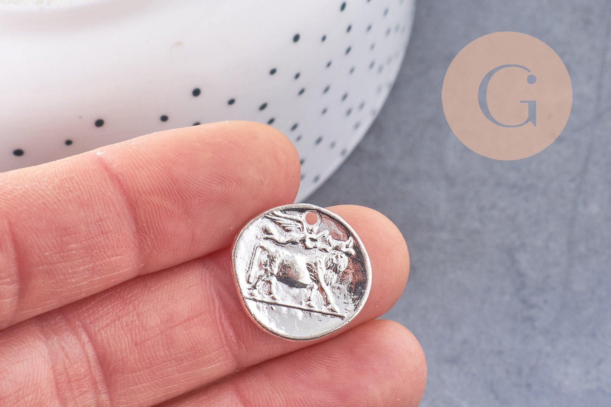 Gingerlily Perles Pendentif G1675 médaille romaine 19mm x5 argenté
