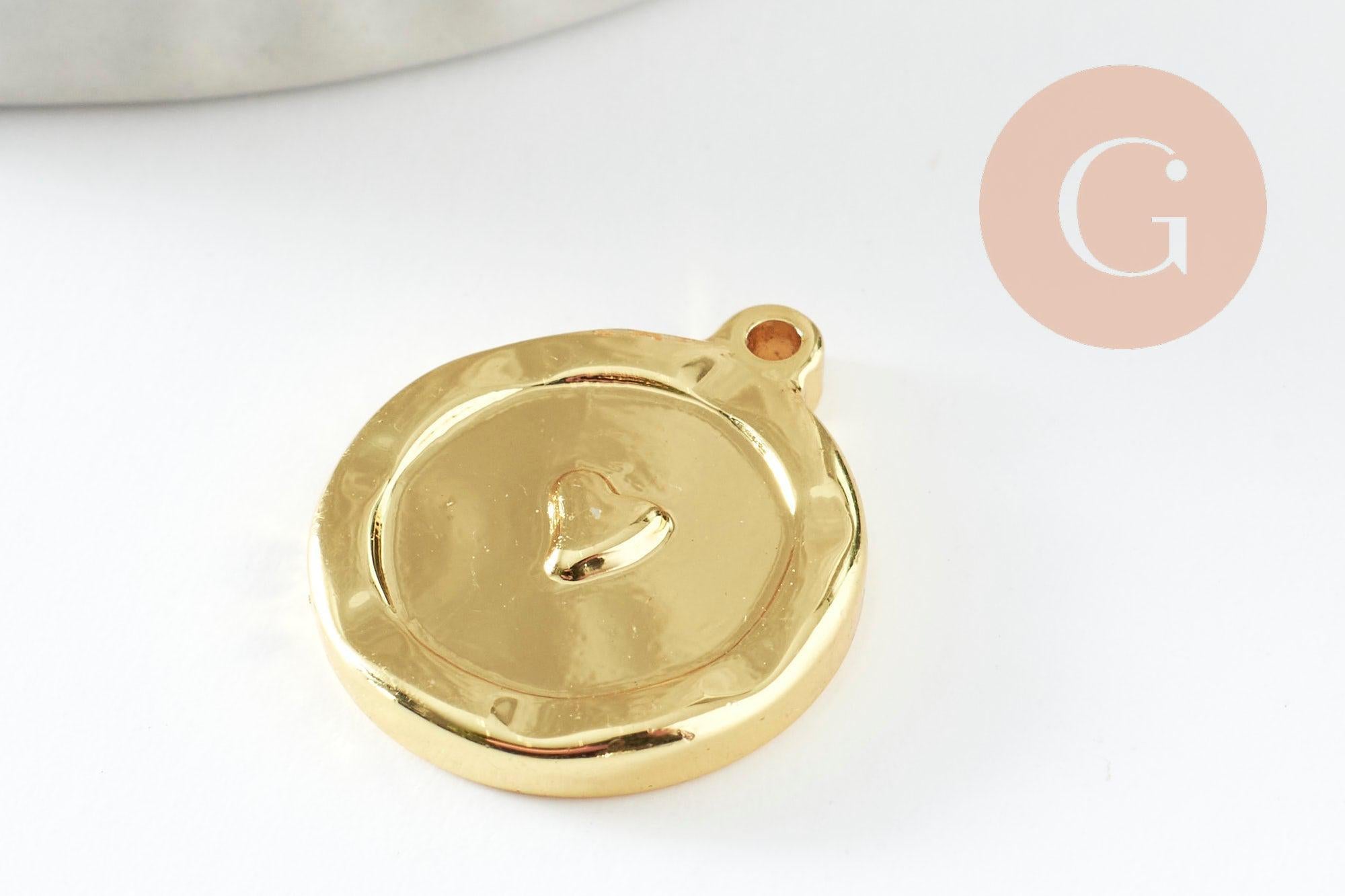 Gingerlily Pendentif médaille cœur acier doré 18 mm x1