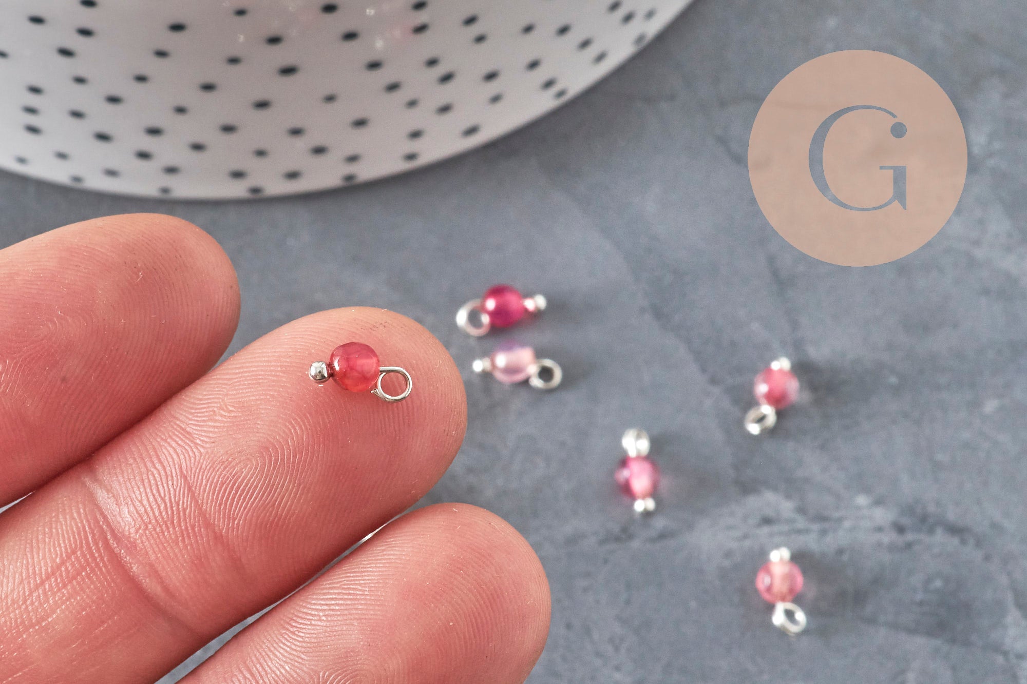 Gingerlily agate breloque ronde 8,5mm laiton platine x1