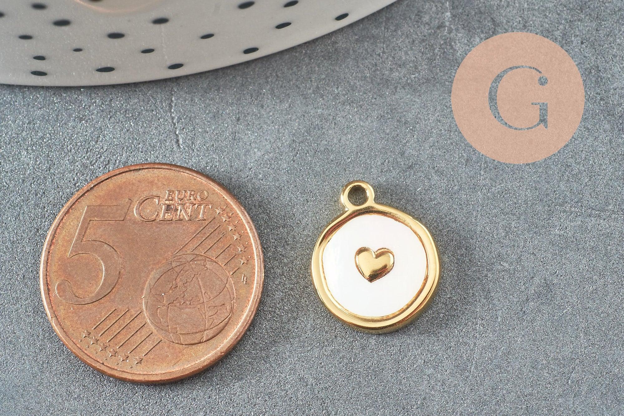Gingerlily Pendentifs G9657 médaille cœur émail blanc acier