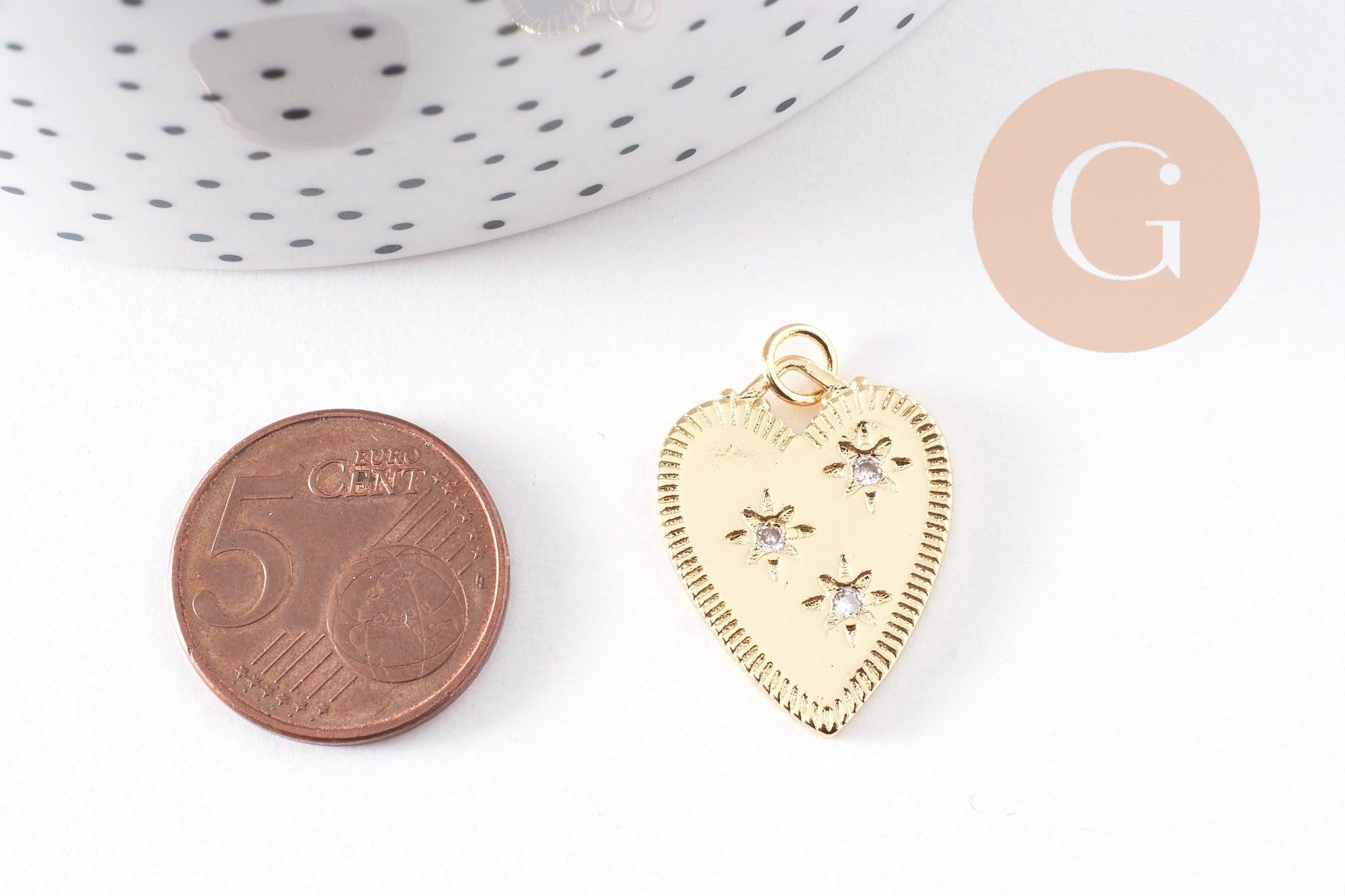 Gingerlily Pendentif coeur émail doré zircon 24mm x1