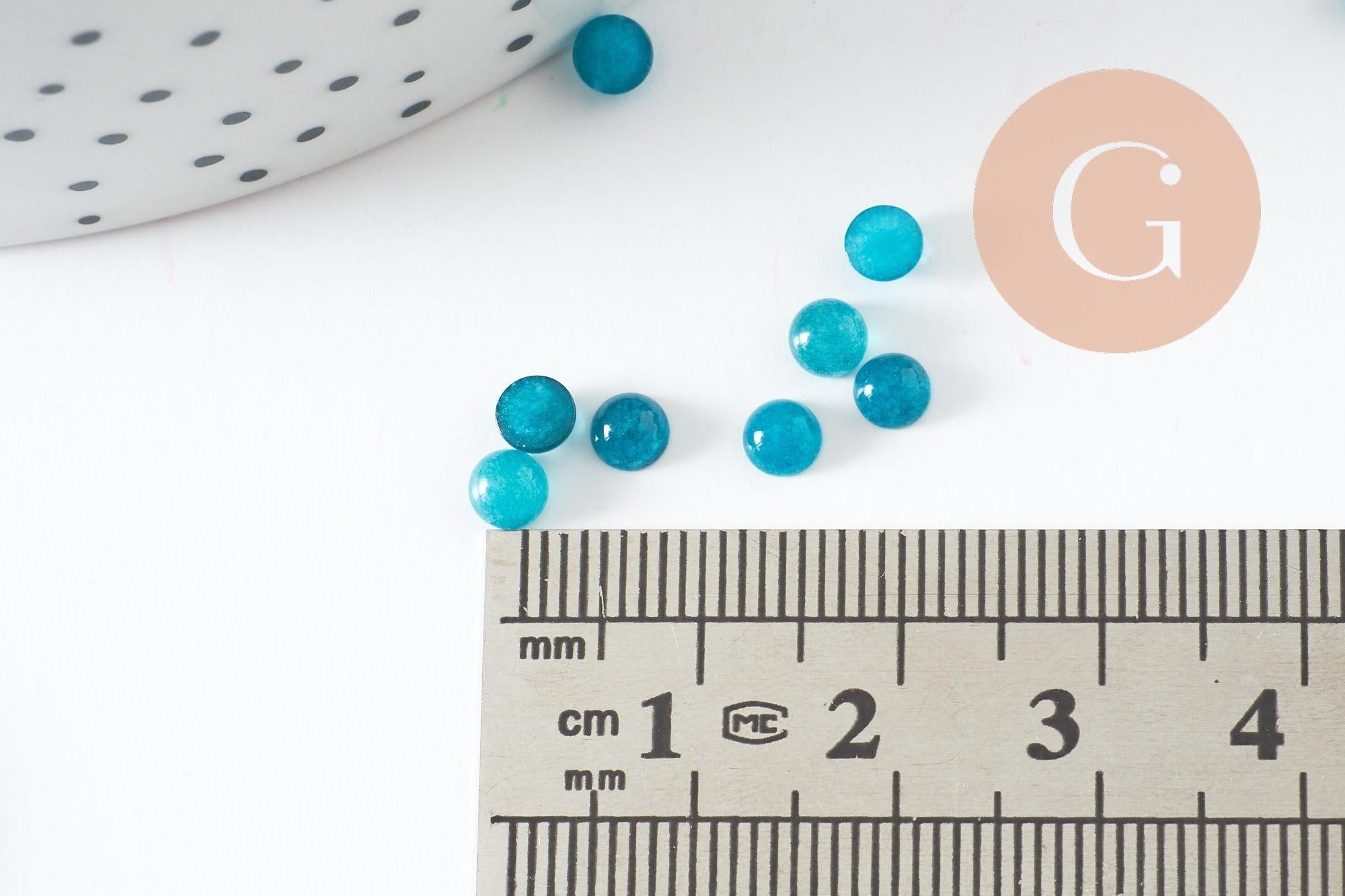 Gingerlily Cabochon rond jade naturel bleu cyan 4mm x1