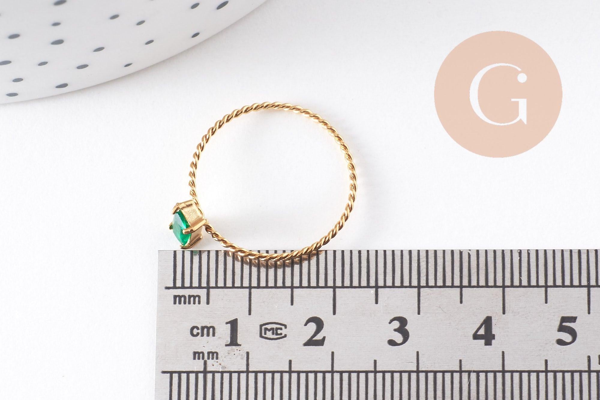 Gingerlily Solitaire zircon vert bague acier doré réglable