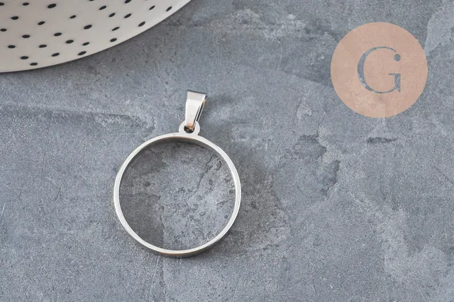 Gingerlily Pendentif rond G11187 acier platine 28mm x1
