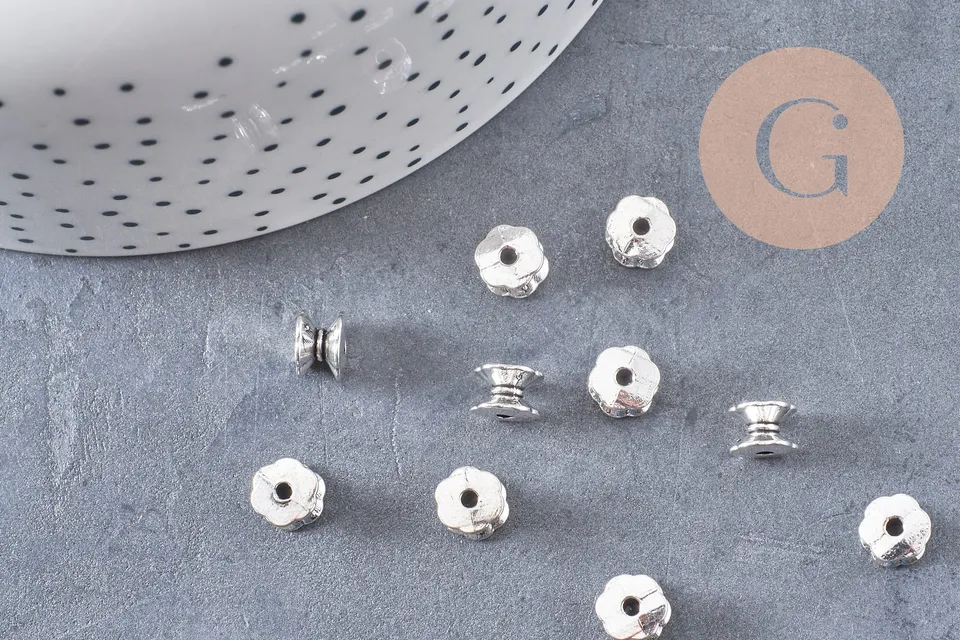 Gingerlily Perles DIY tube bobine argent vieilli 7mm x10