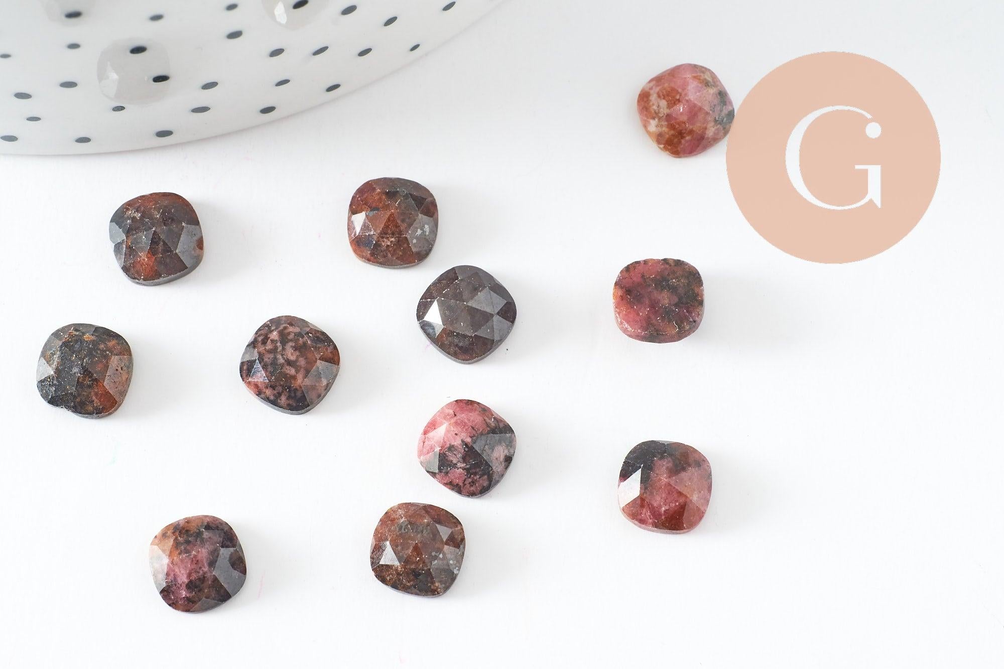 Gingerlily Perles cabochon carré rhodonite 8mm pierre