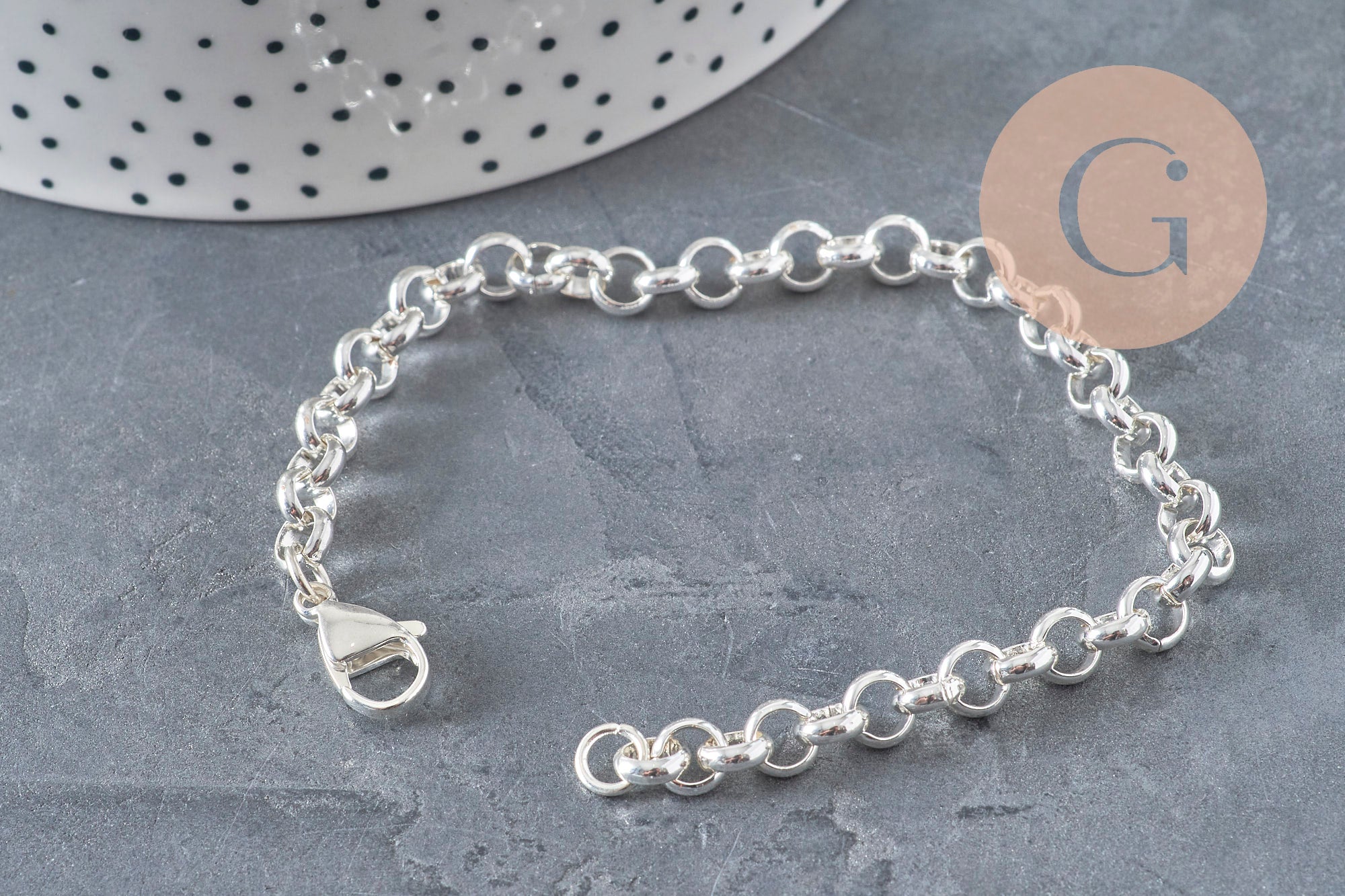 Gingerlily Bracelet maille rolo acier argenté 6mm 19,1cm