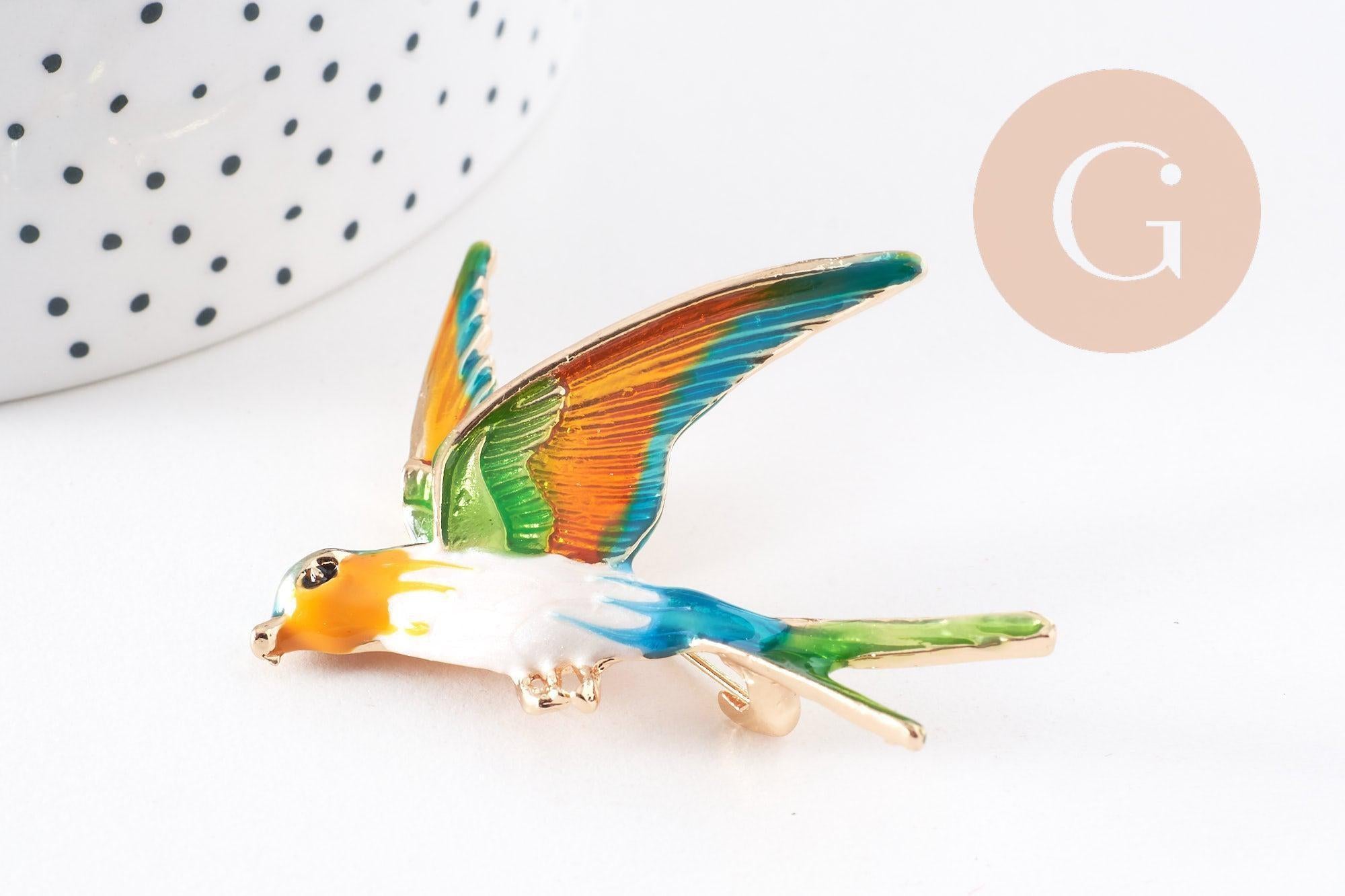 Gingerlily G10163 broche oiseau dorée émail 52mm