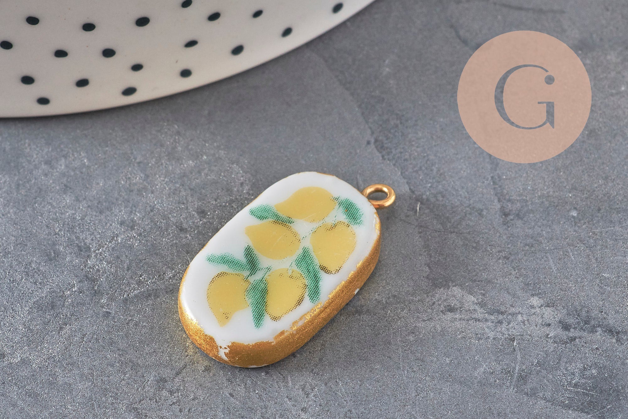 Gingerlily G11304 pendentif ovale céramique citrons 16mm doré