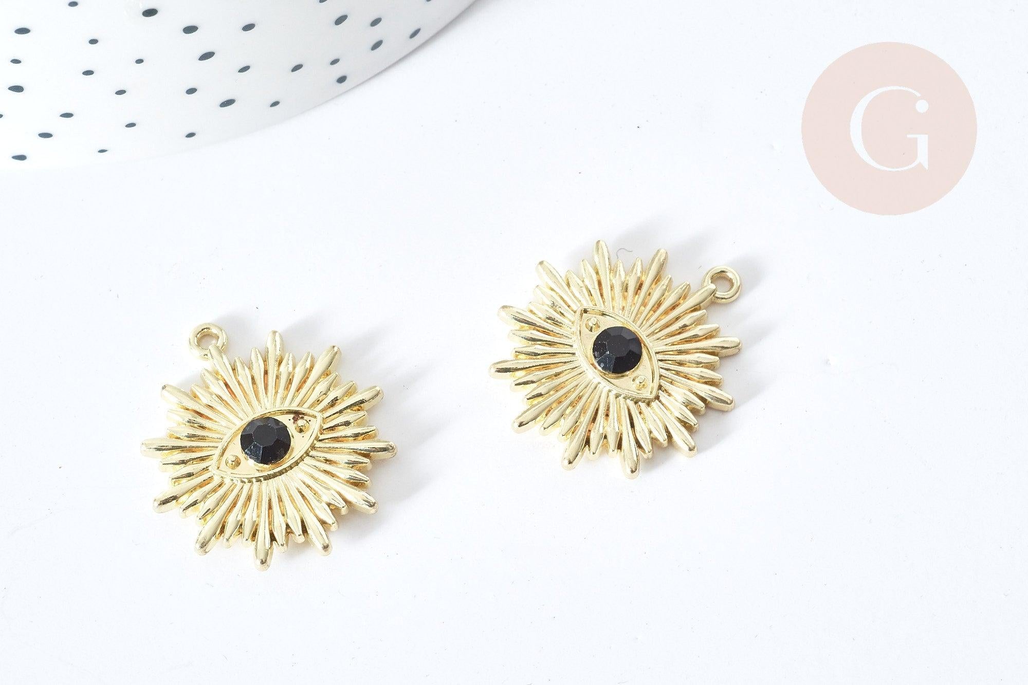 Gingerlily G8087 pendentif mauvais œil résine noire doré