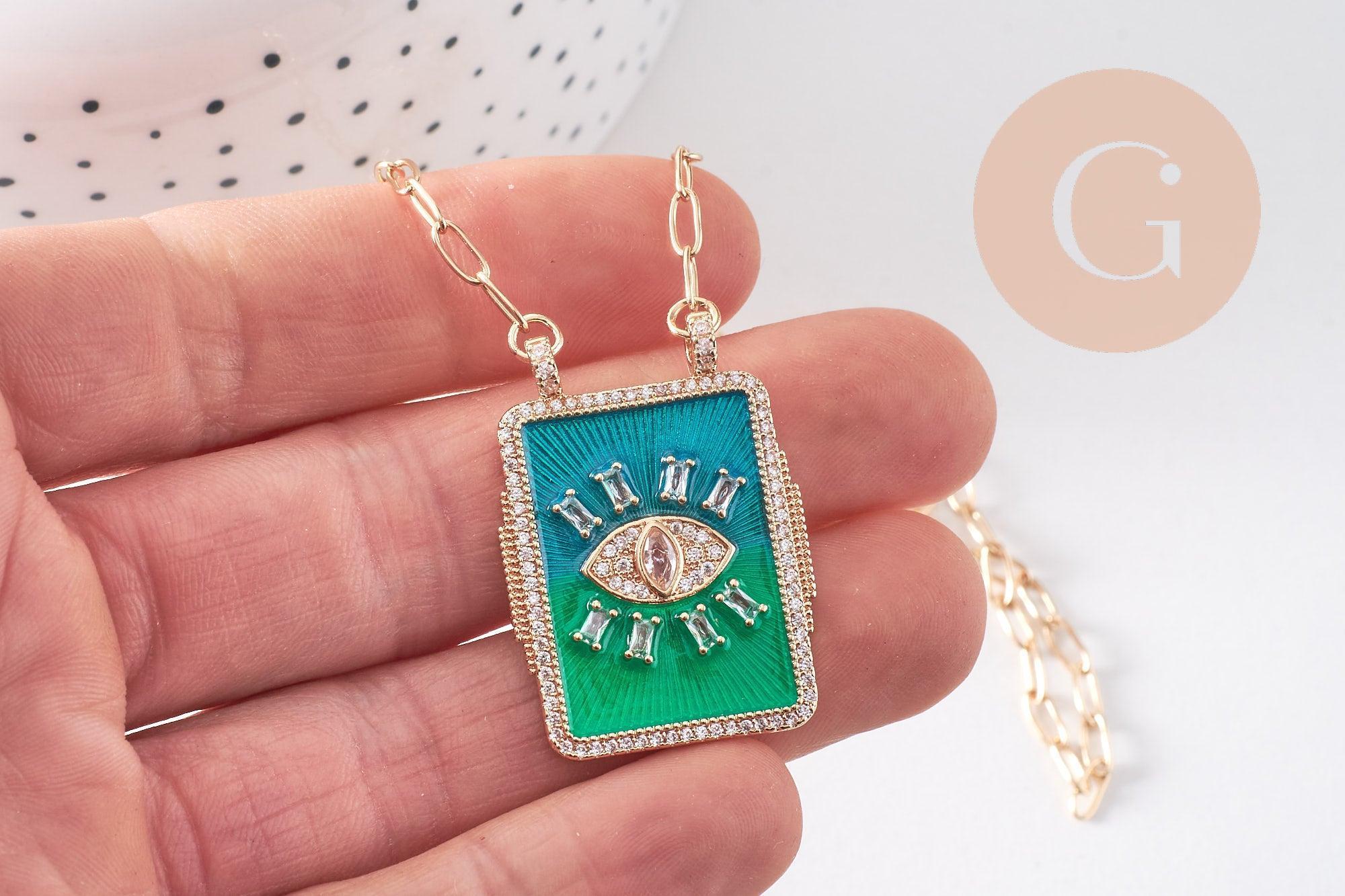 Gingerlily G10364 collier médaille œil bleu-vert zircons 45cm x1