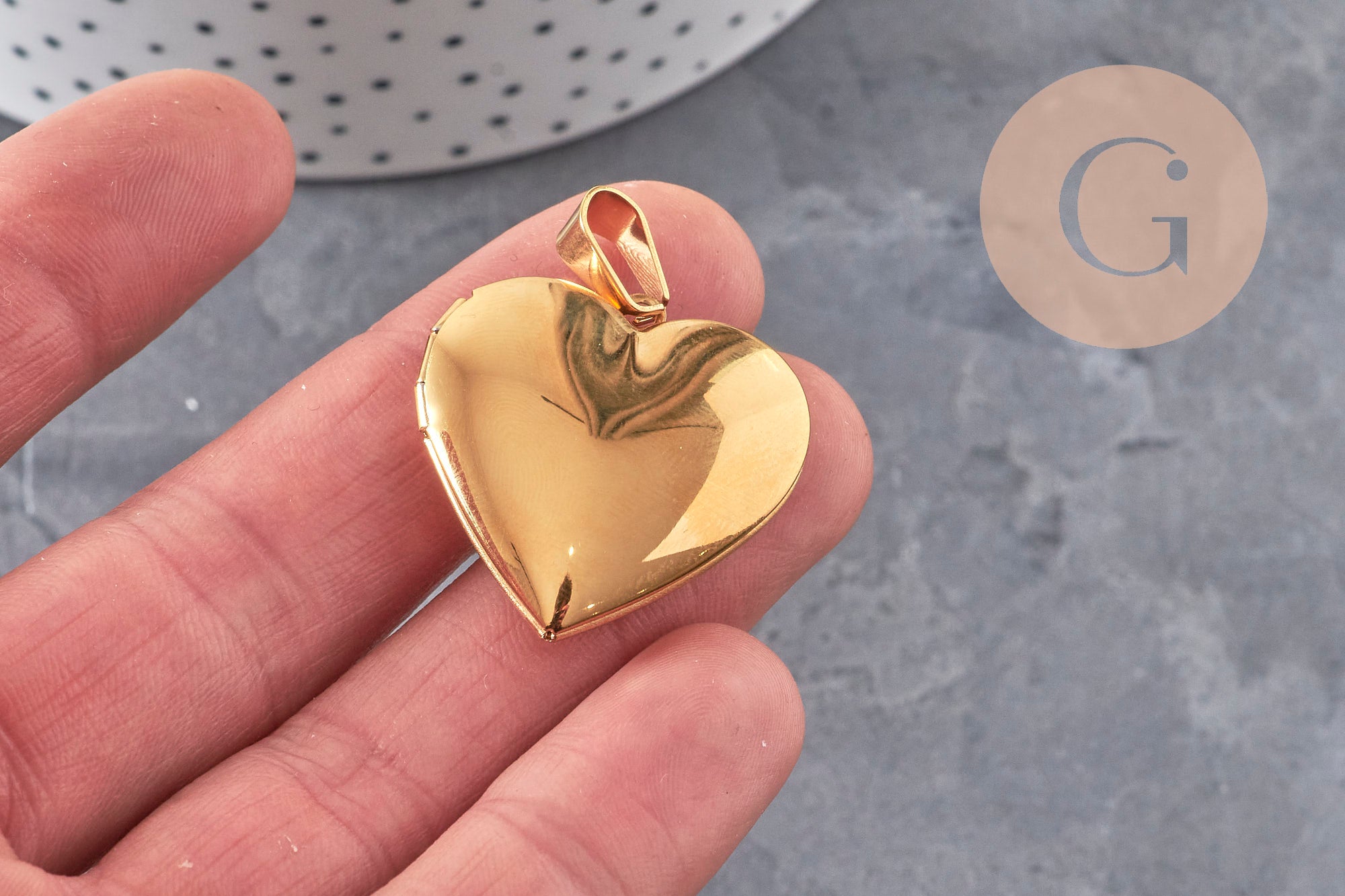 Gingerlily Perles locket coeur acier doré 21mm G11139