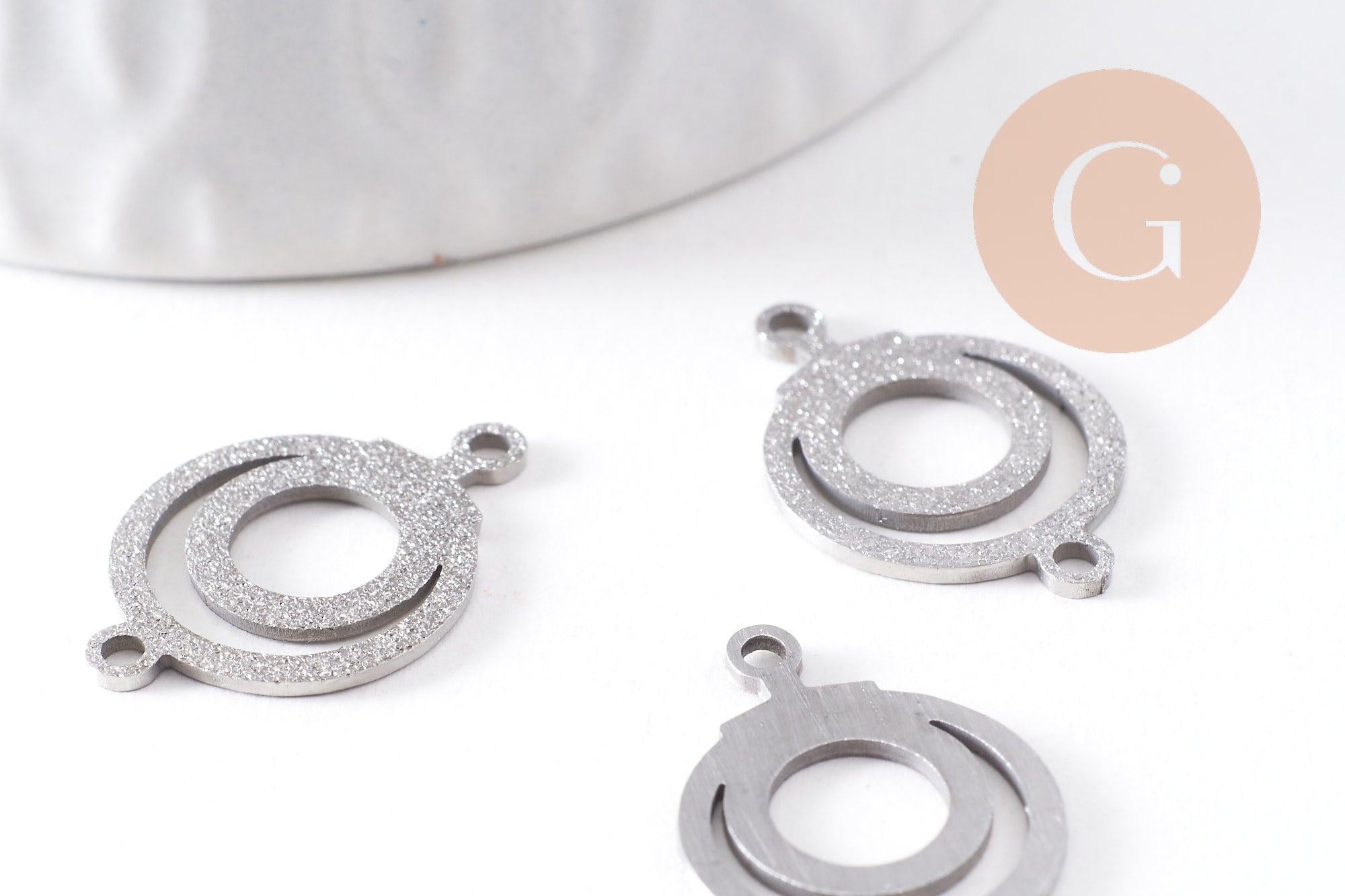 Gingerlily G10379 pendentif connecteur rond acier platine 19mm x2