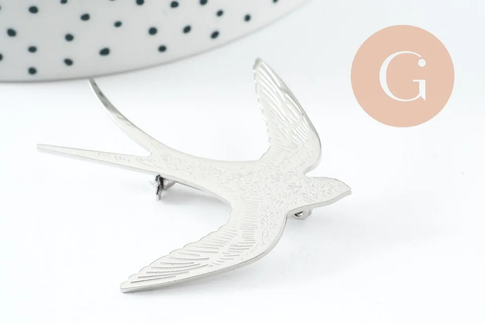 Gingerlily broche hirondelle G9777 acier inoxydable 55mm argenté