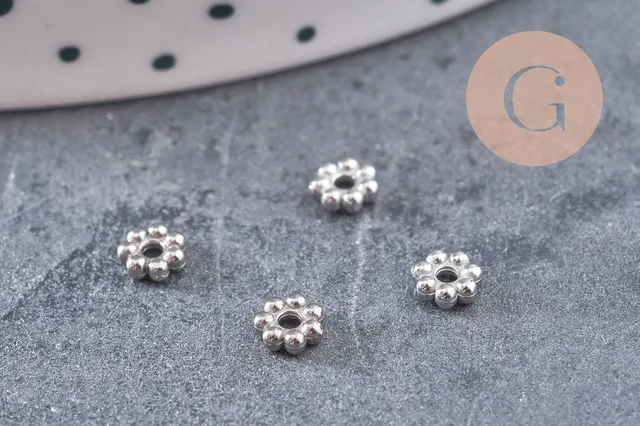Gingerlily Perles DIY G10904 rondelles fleurs acier platine 4mm x10