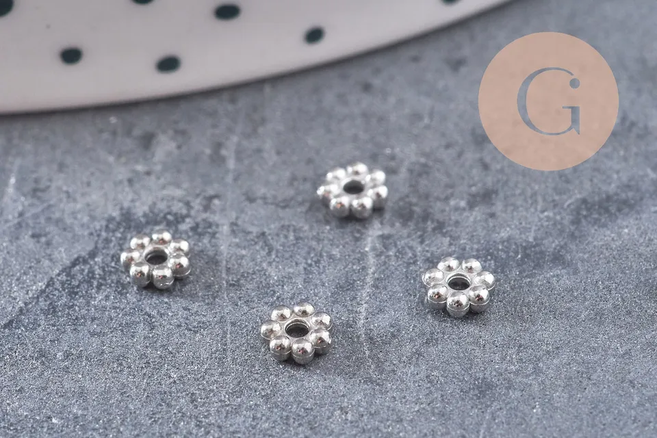 Gingerlily Perles DIY G10904 rondelles fleurs acier platine 4mm x10