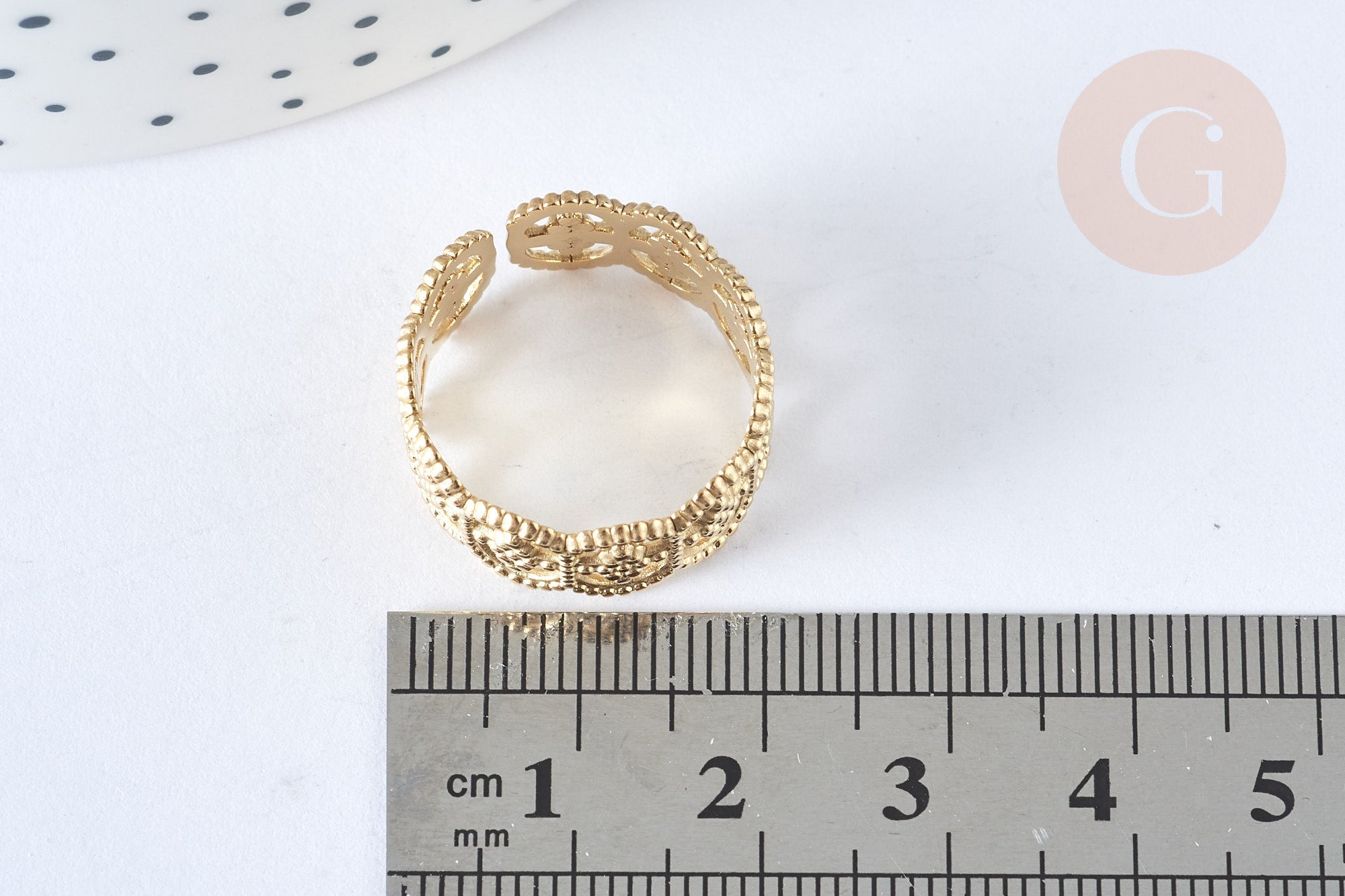 Gingerlily bague réglable chevrons dentelle acier doré taille 54