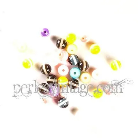 Gingerlily Perles rayées G786 perles plastique lot de 20 7mm